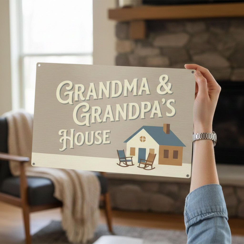 Grandparents Metal Sign - Personalized Farmhouse Porch Decor With Rocking Chair Wall Art