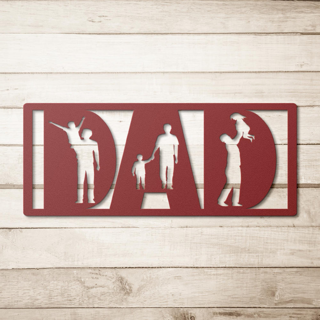 DAD Metal Sign: Father & Child Silhouette, Personalized Garage Decor