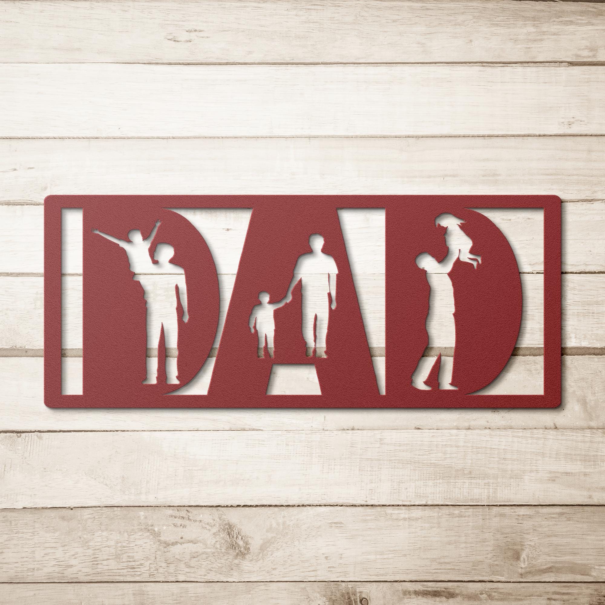 DAD Metal Sign: Father & Child Silhouette, Personalized Garage Decor