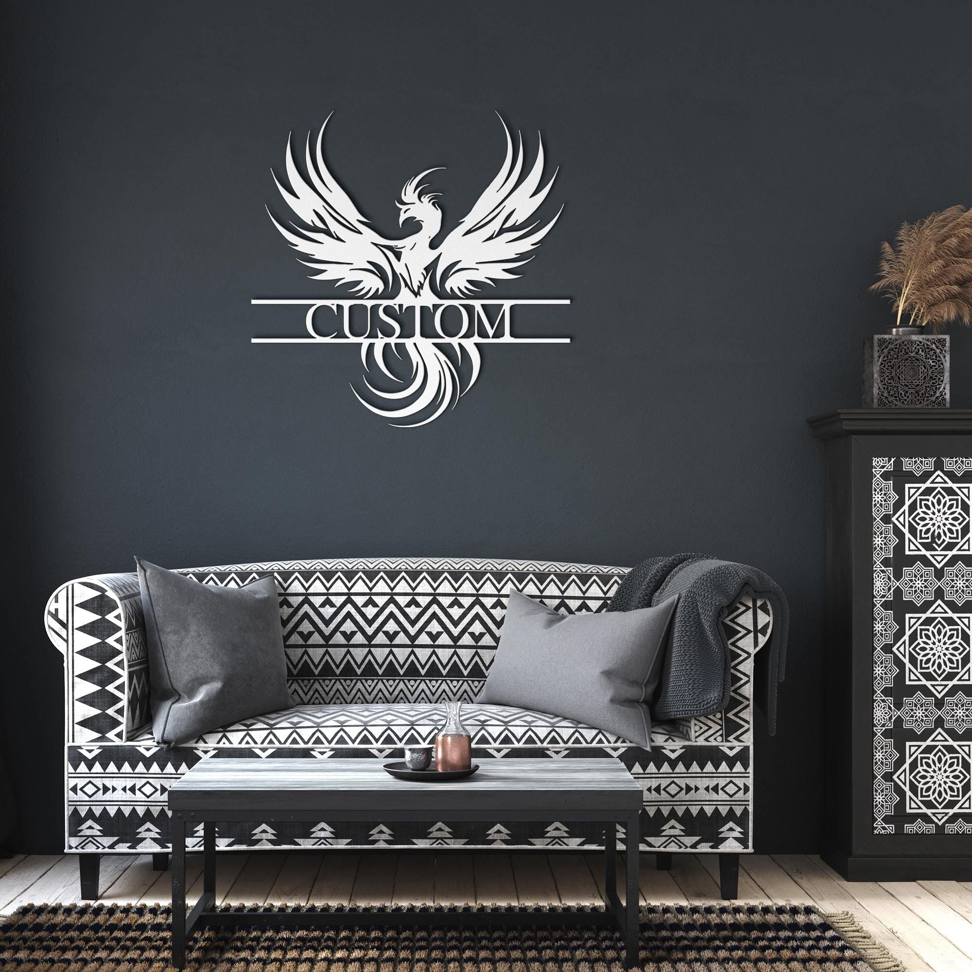 Custom Phoenix Metal Sign, Personalized Name Monogram, Housewarming Gift