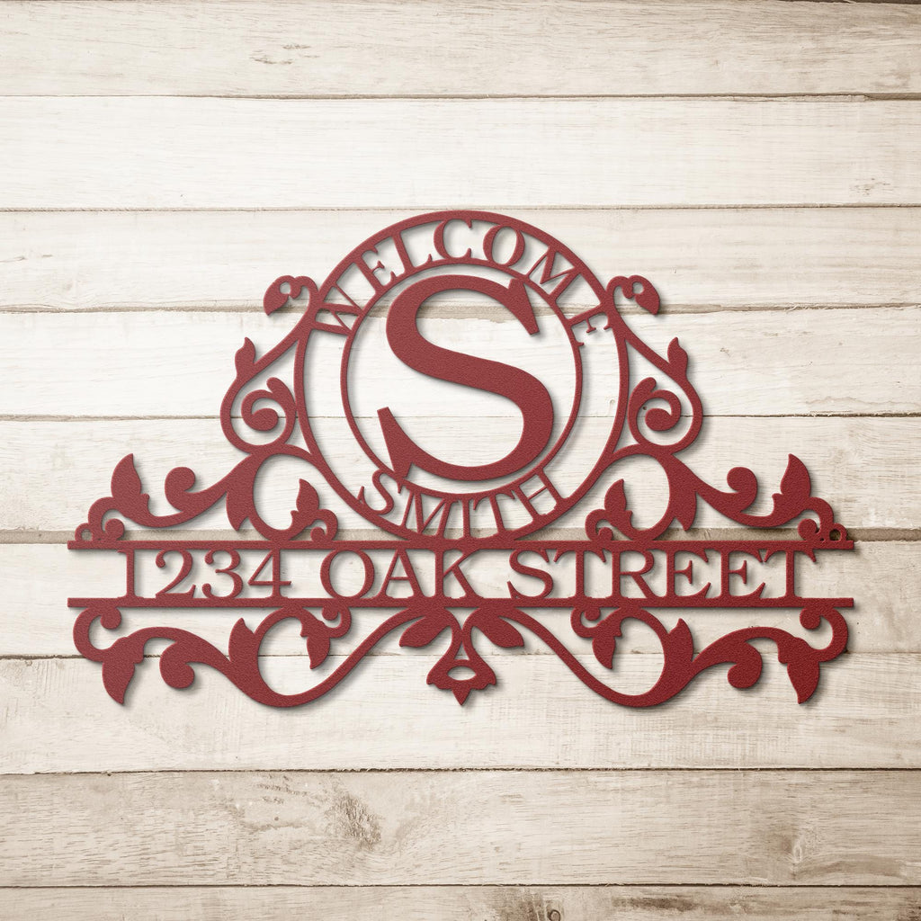 Personalized Metal Address Sign, Scrollwork Family Name Plaque