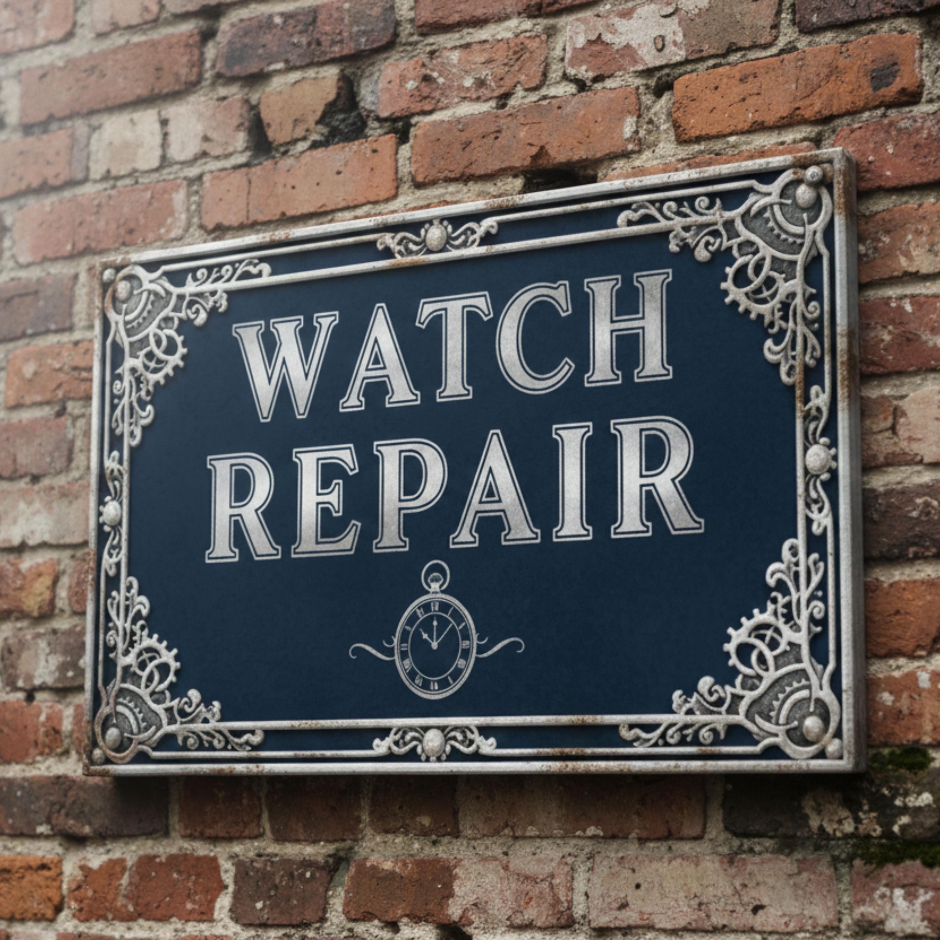 Vintage Watch Repair Shop Metal Sign, Steampunk Clockmaker Art, Antique Clock Service Decor