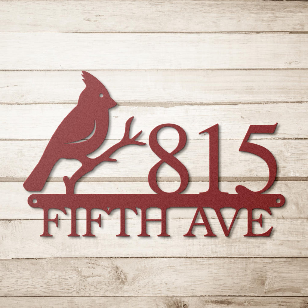Custom Cardinal Bird House Number Sign, Metal Address Plaque