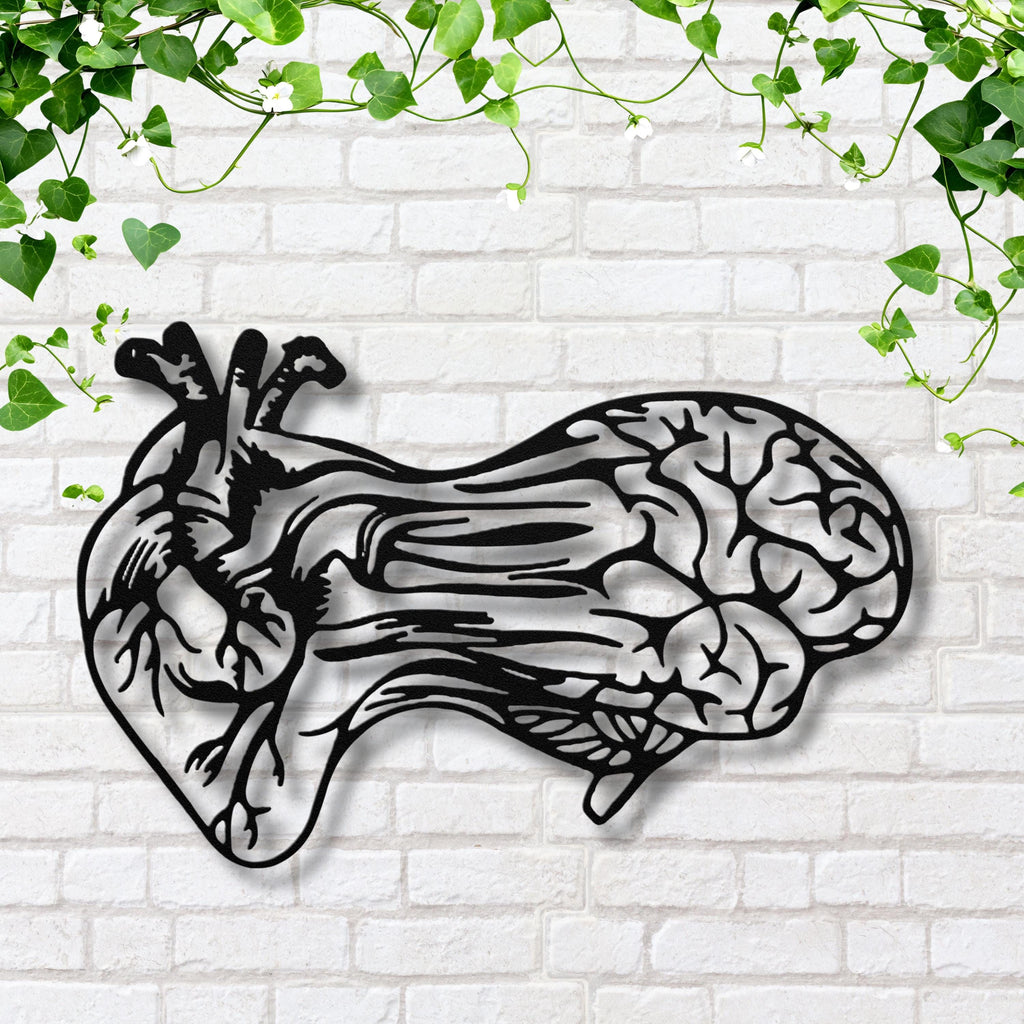 Heart and Brain Metal Sign – Anatomical Wall Art | Unique Metal Artwork, Medical Gift Idea