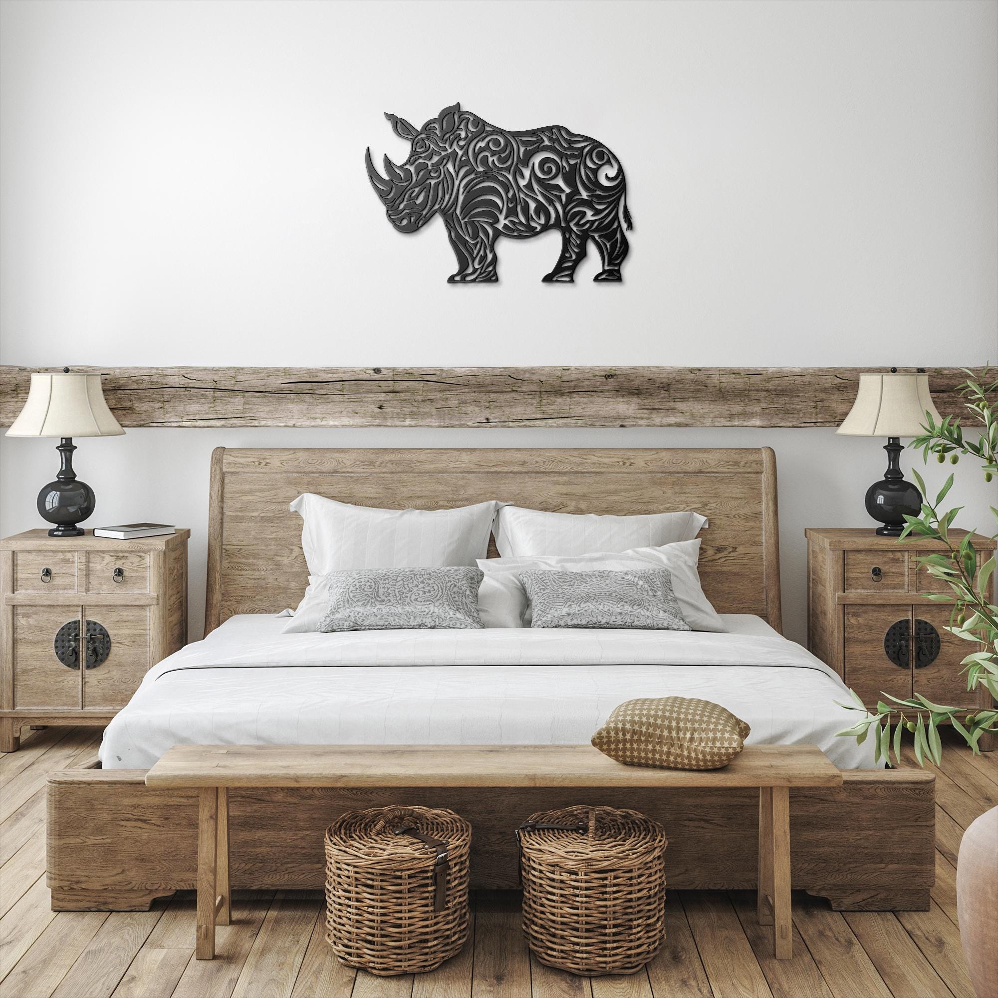 Rhino Metal Wall Art - Tribal Rhino Sign | Mandala Metal Art, Safari Decor