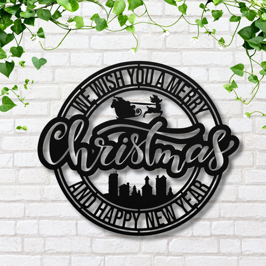 Christmas Metal Sign - Rustic Farmhouse Wreath | Holiday Wall Decor | Durable Steel Decoration