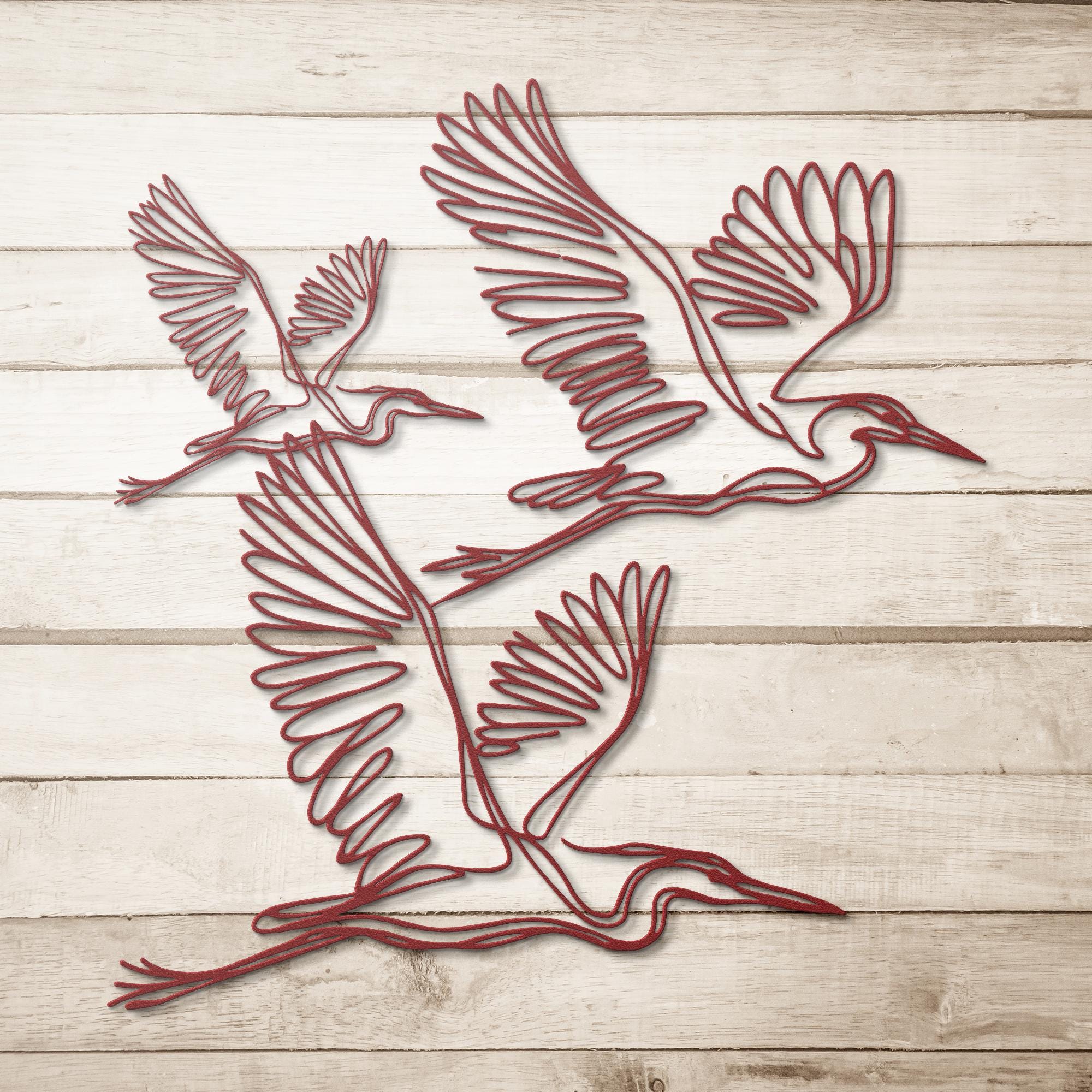 Flying Heron Metal Wall Art, Set of 3 Bird Signs, Coastal Nature Home Decor