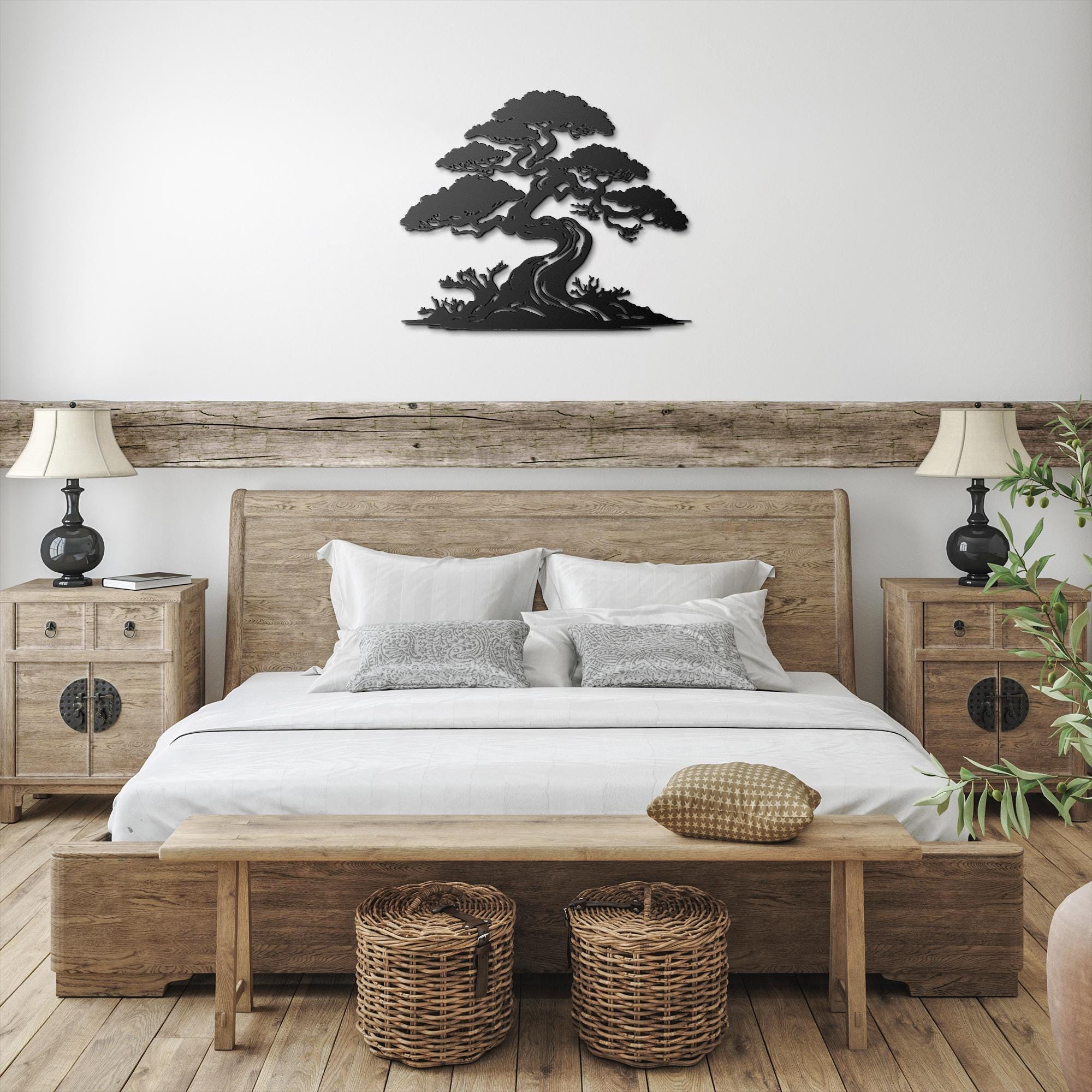 Japanese Bonsai Tree Metal Wall Art | Zen Black Silhouette Sign | Die-Cut Nature Home Decor | Meditation Room Gift