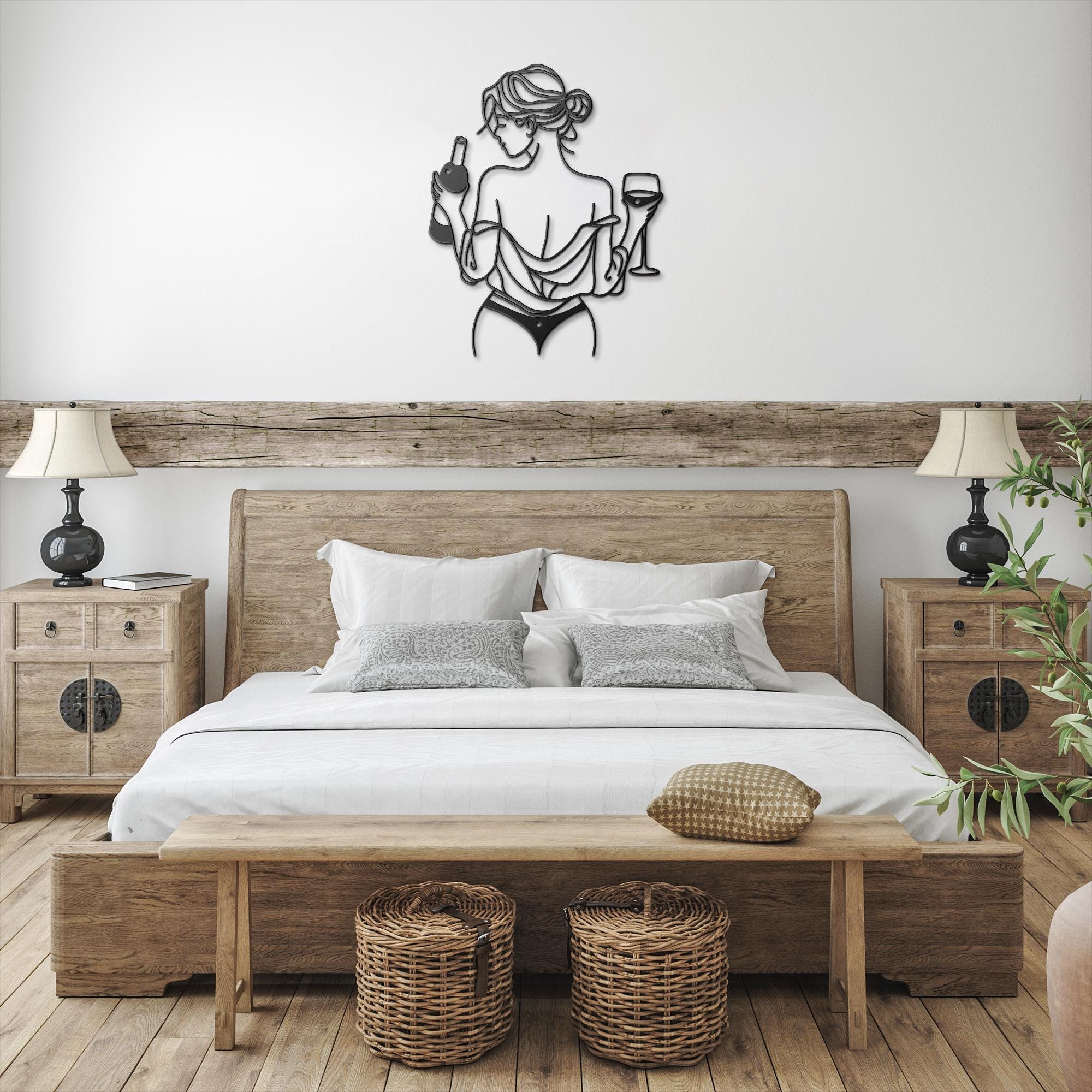 Woman Wine Metal Art – Minimalist Die Cut Metal Sign | Elegant Silhouette Decor