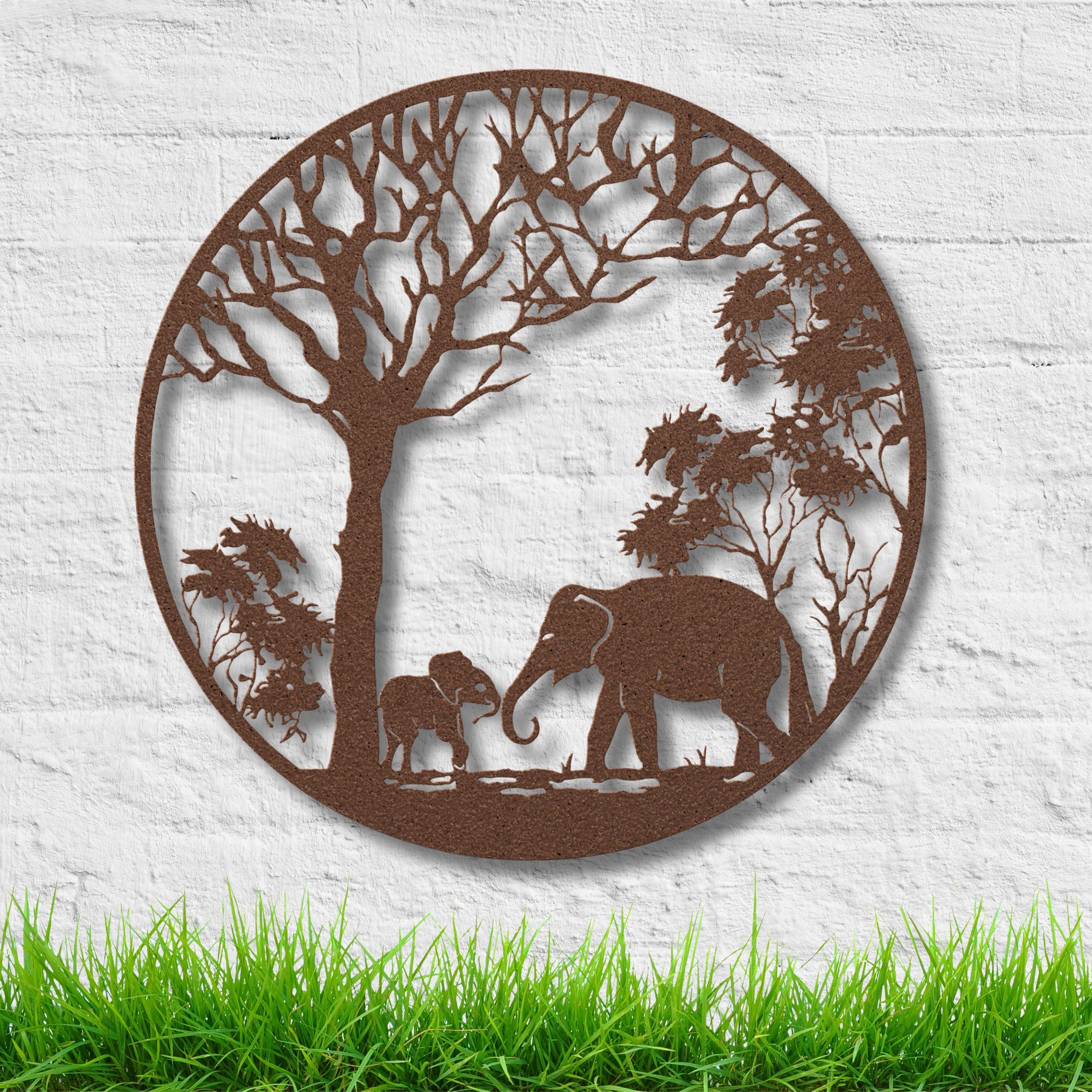 Elephant Mother and Calf Metal Art | African Safari Die Cut Sign | Nature Silhouette Nursery Decor | Family Wildlife Gift