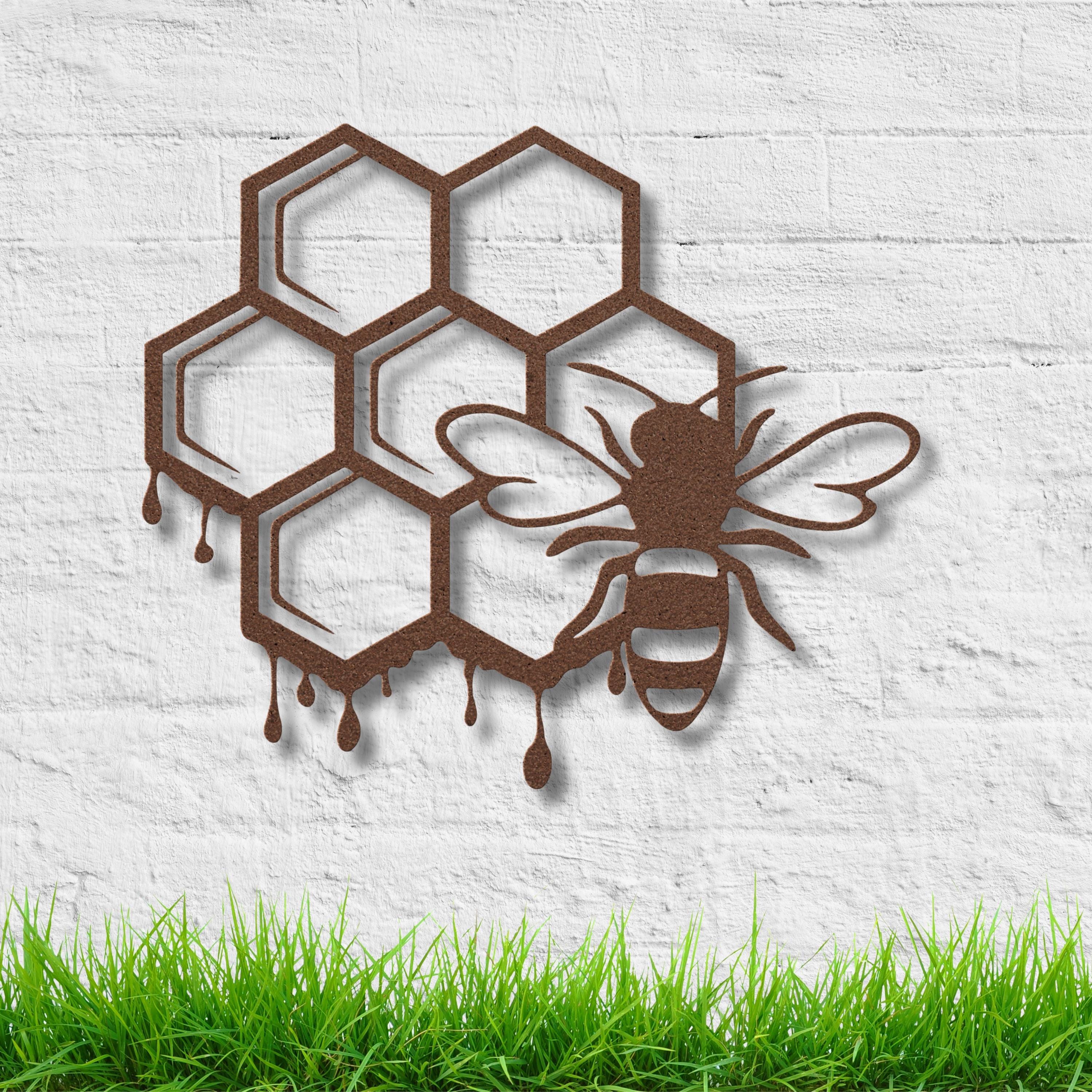 Honeycomb Bee Metal Wall Art, Dripping Honey Sign
