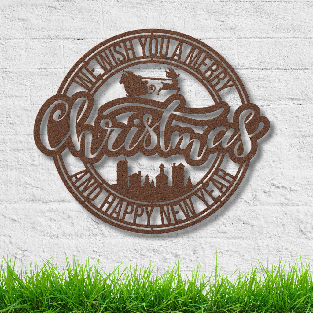 Christmas Metal Sign - Rustic Farmhouse Wreath | Holiday Wall Decor | Durable Steel Decoration