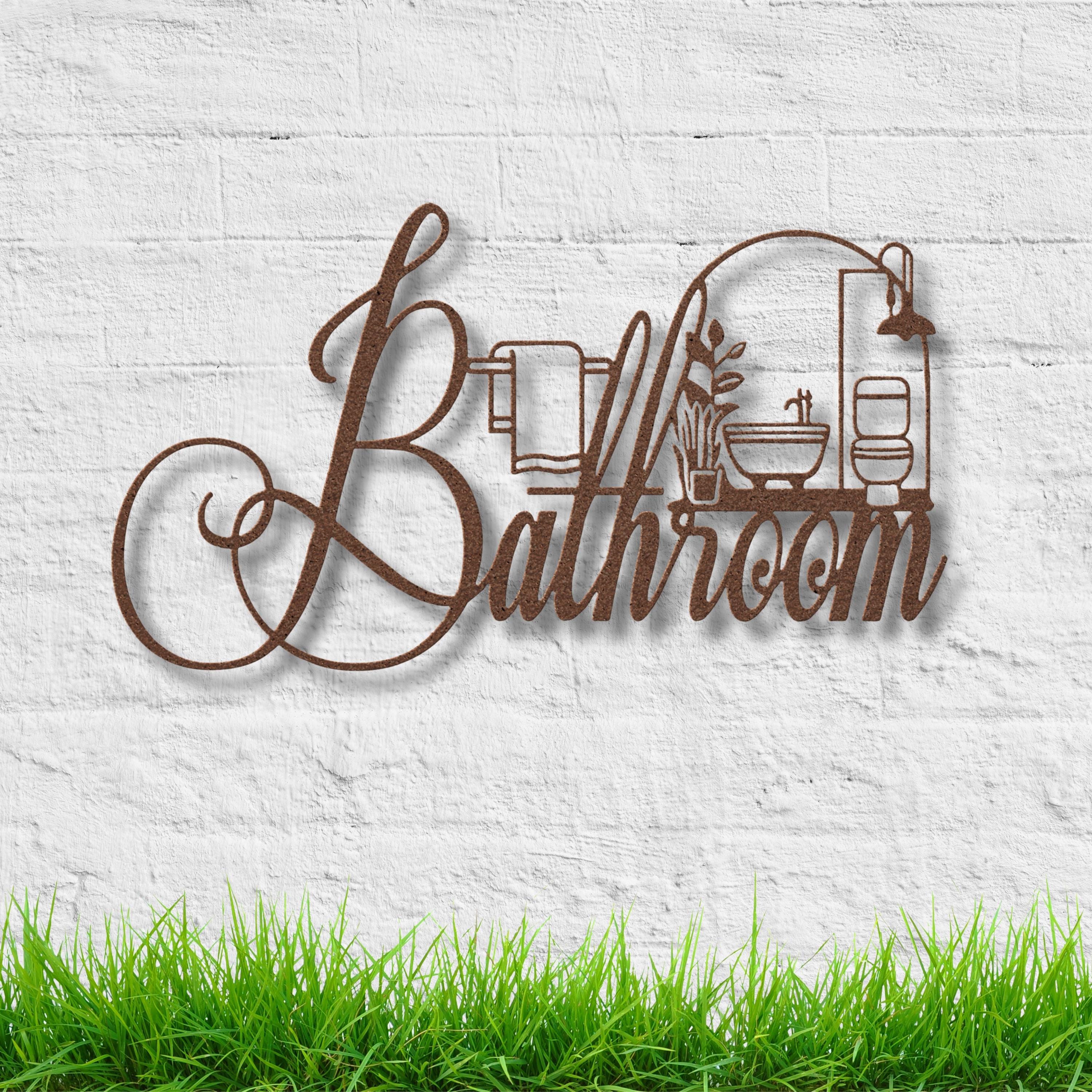 Bathroom Metal Sign Decor | Black Die Cut Wall Art for Restroom | Modern Farmhouse Powder Room Door Hanger | Housewarming Gift