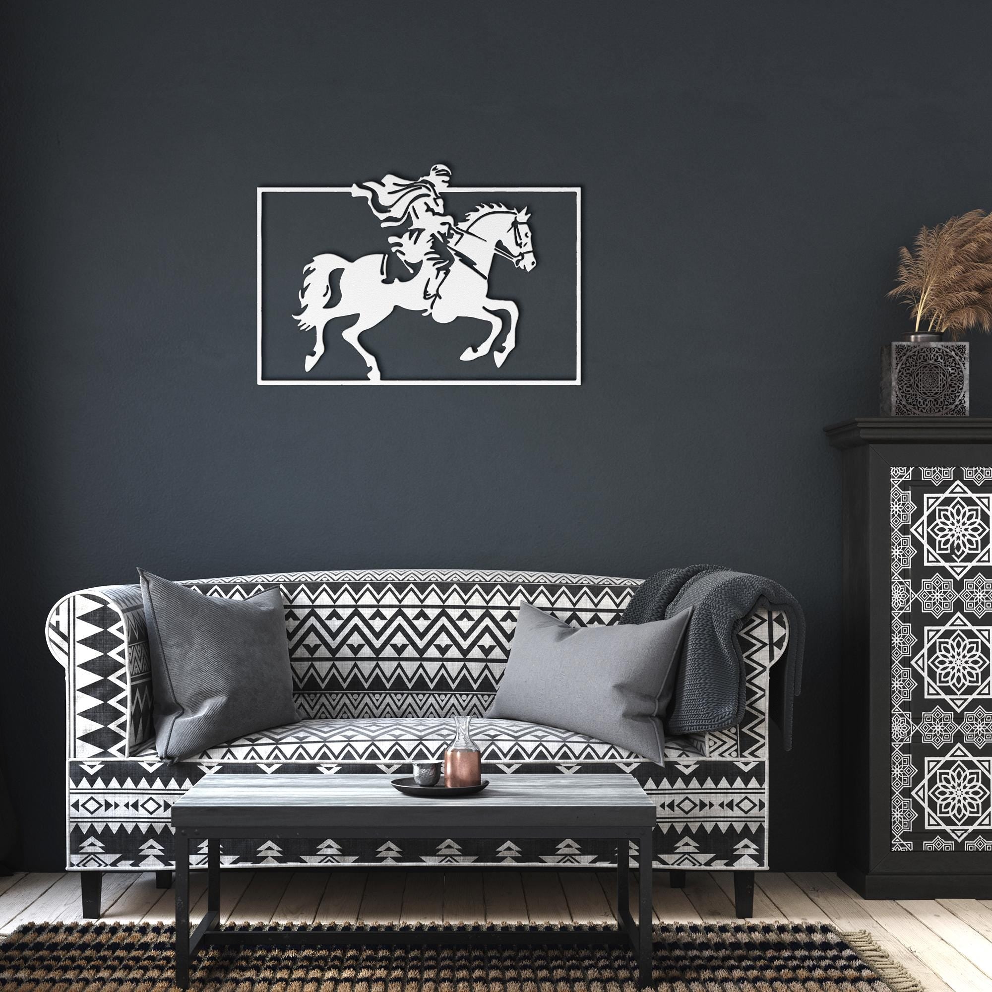 Arabian Horse Metal Wall Art, Bedouin Rider Sign, Desert Nomad Decor, Equestrian Gift, Stallion Silhouette