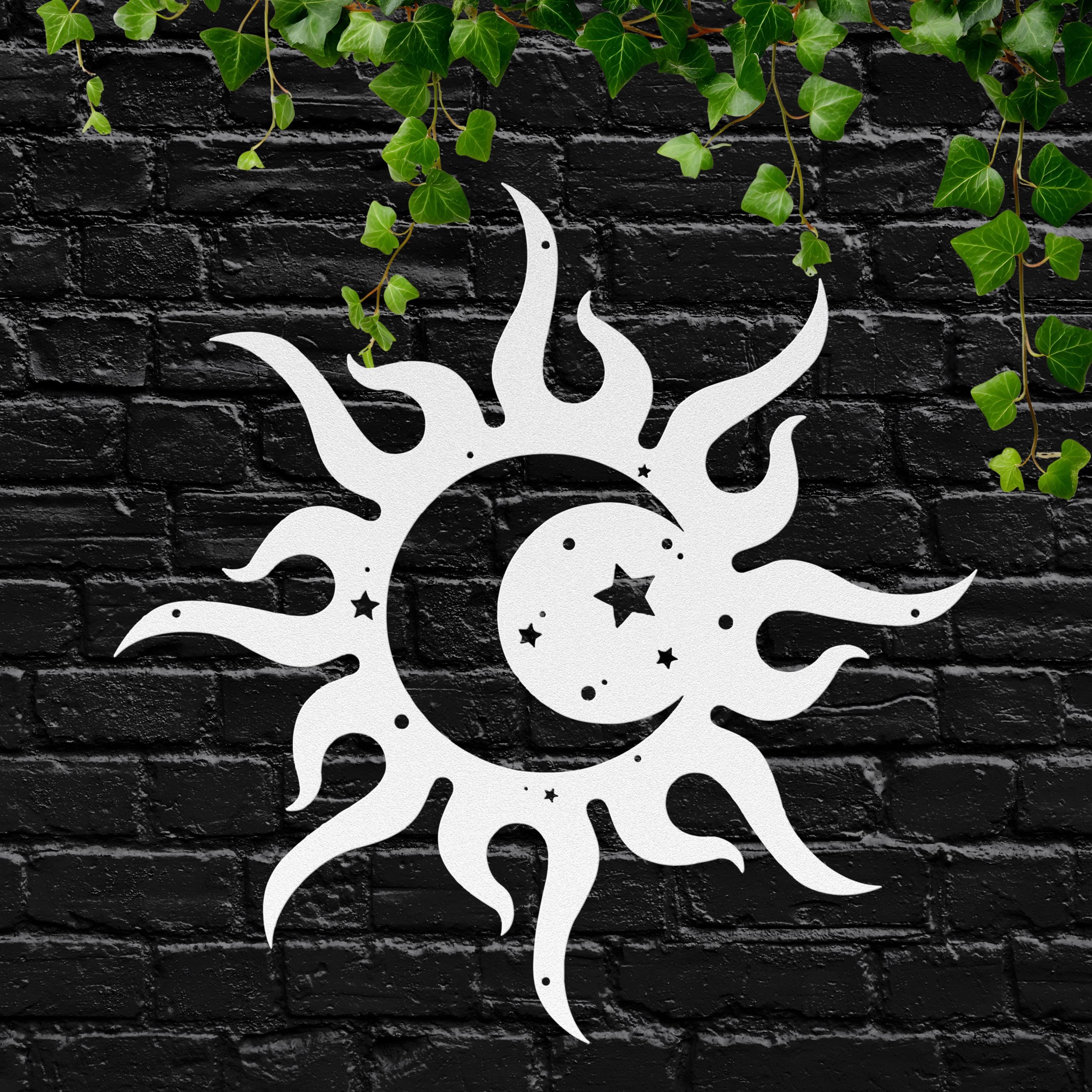 Sun Moon Metal Art – Celestial Wall Decor | Bohemian Metal Sign, Starry Sky Gift