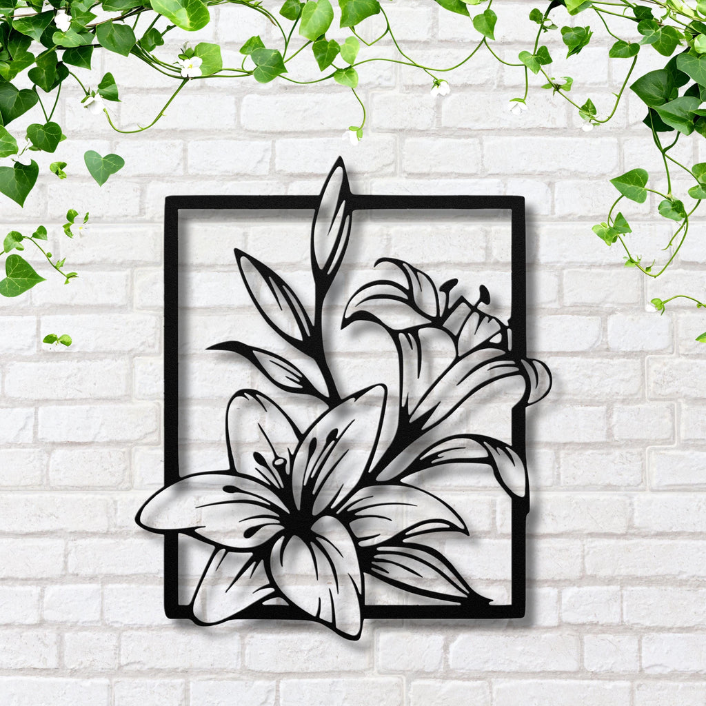 Lily Flower Metal Wall Art, Floral Outline Sign, Botanical Line Art Decor, Minimalist Die Cut Plant Metal Home Gift