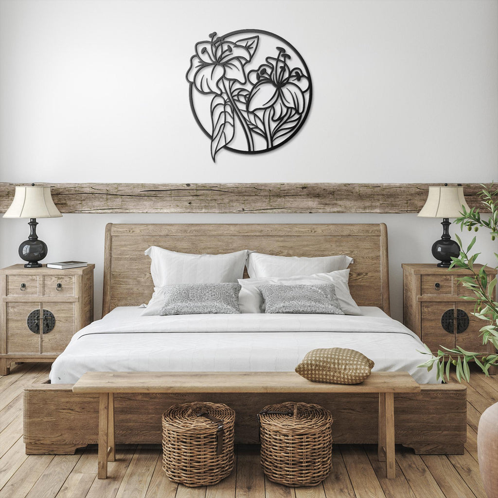 Lily Flower Metal Art – Circular Floral Sign | Minimalist Botanical Wall Decor