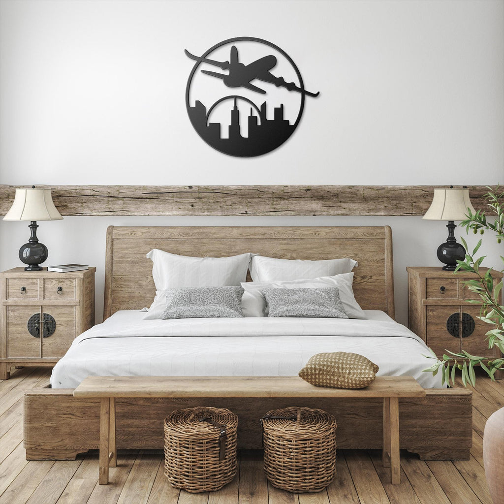 Airplane Cityscape Metal Wall Art | Travel Gift for Pilot