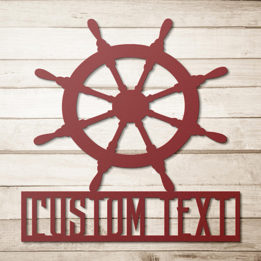 Custom Ship Wheel Metal Sign: Personalized Nautical Decor