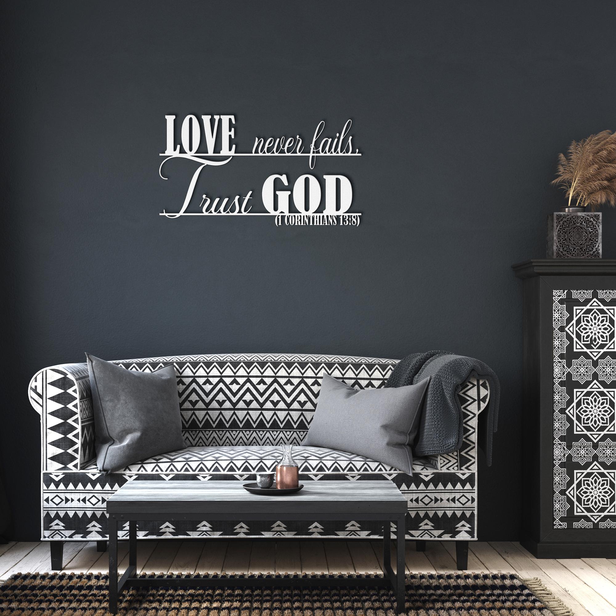Love Never Fails Metal Wall Art, Christian Home Decor