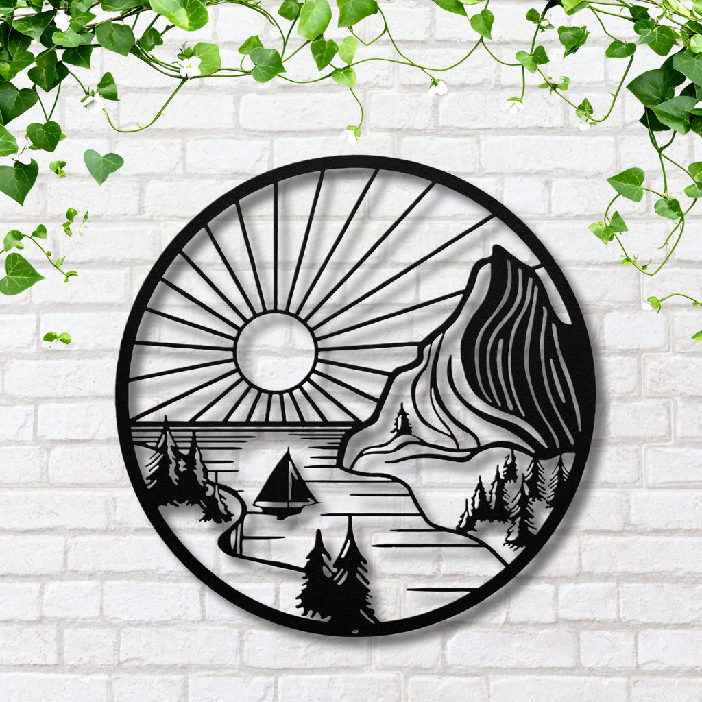 Coastal Metal Wall Art – Nautical Wall Decor | Sunrise Metal Sign, Sailboat Silhouette