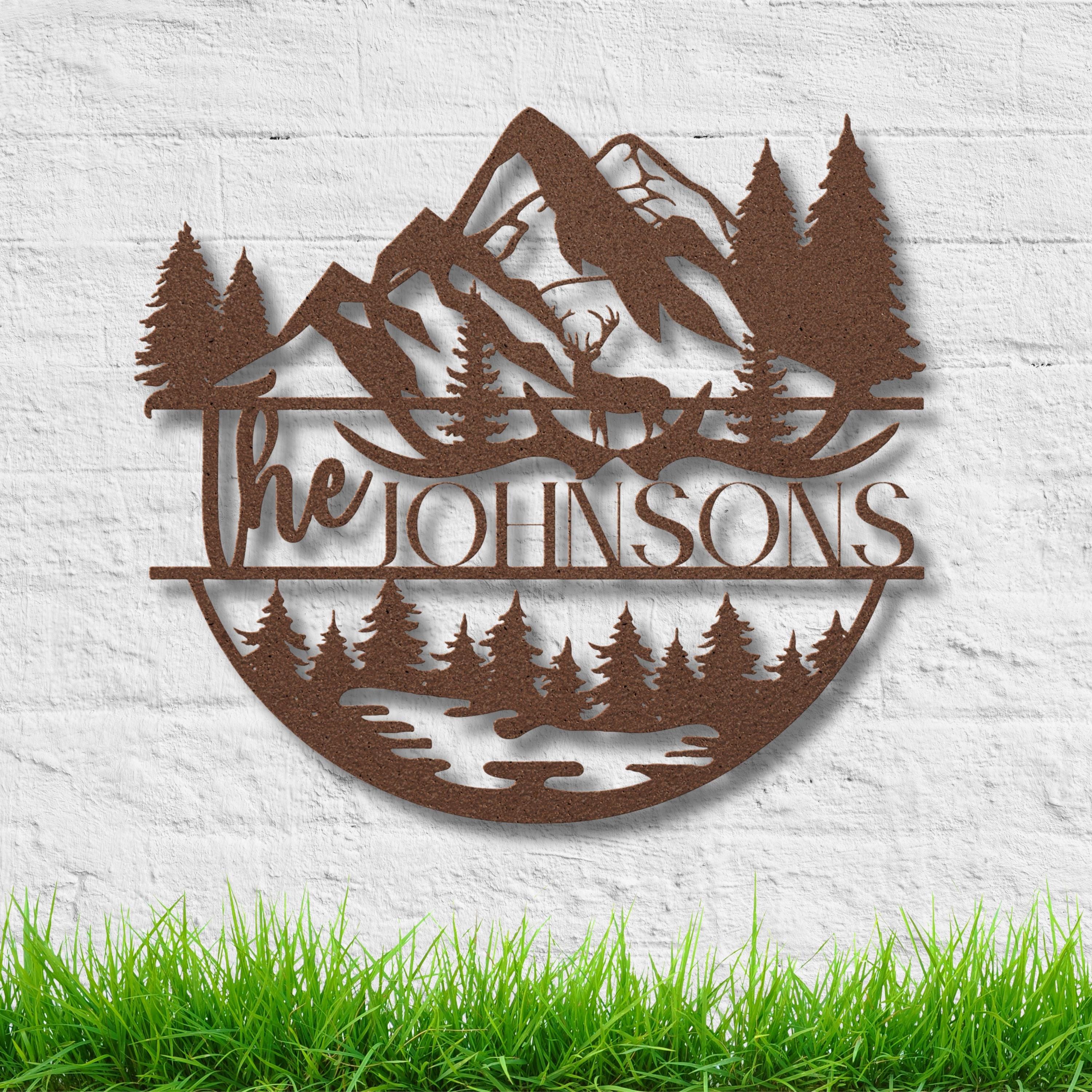 Personalized Mountain Elk Metal Sign, Custom Family Name Cabin Decor, Wildlife Forest Wall Art