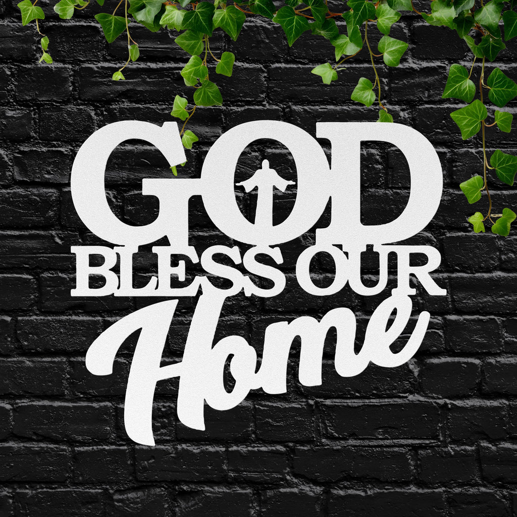 God Bless Our Home Sign - Christian Metal Sign | Faith Based Gift | Housewarming Idea