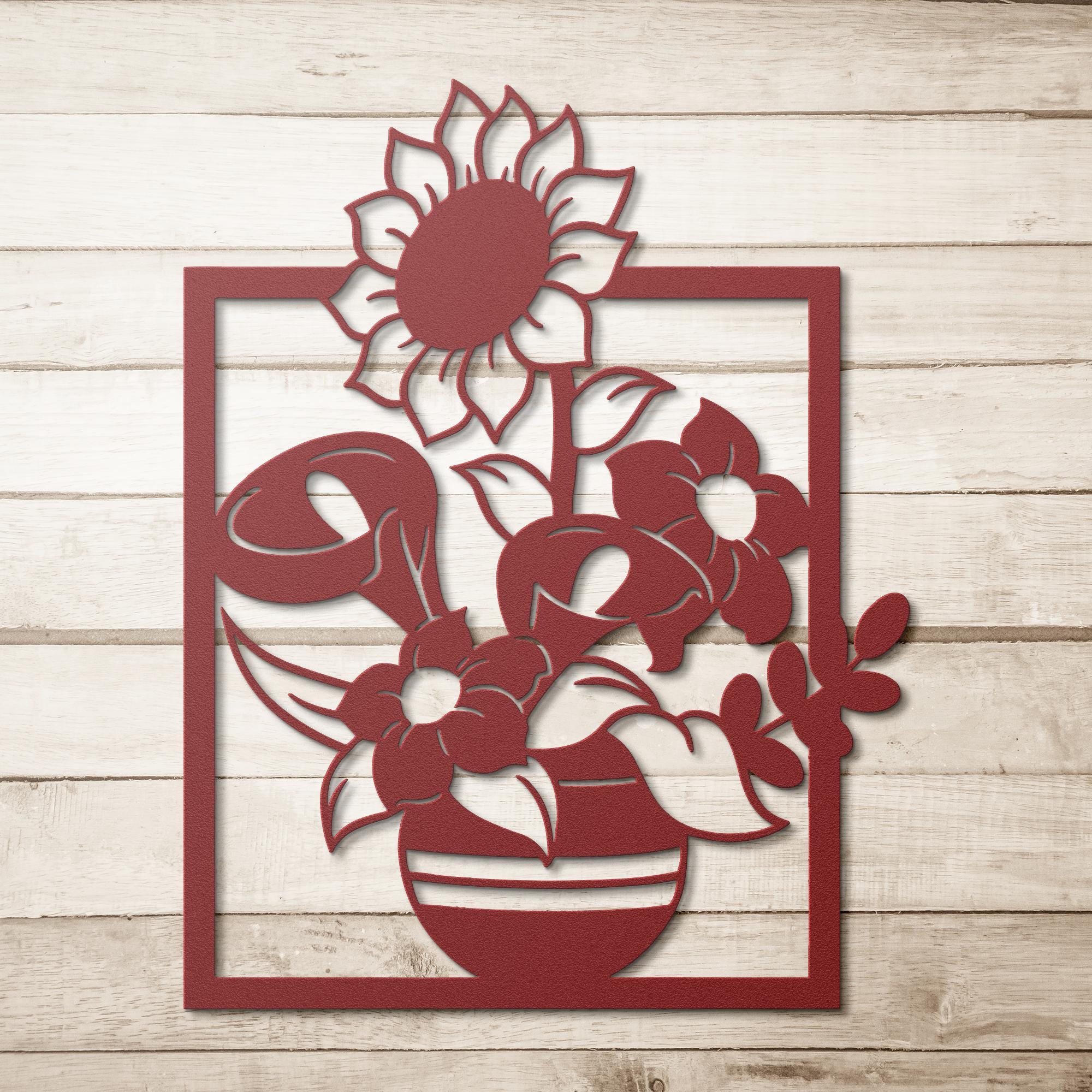 Sunflower Calla Lily Metal Wall Art, Die Cut Floral Vase Sign
