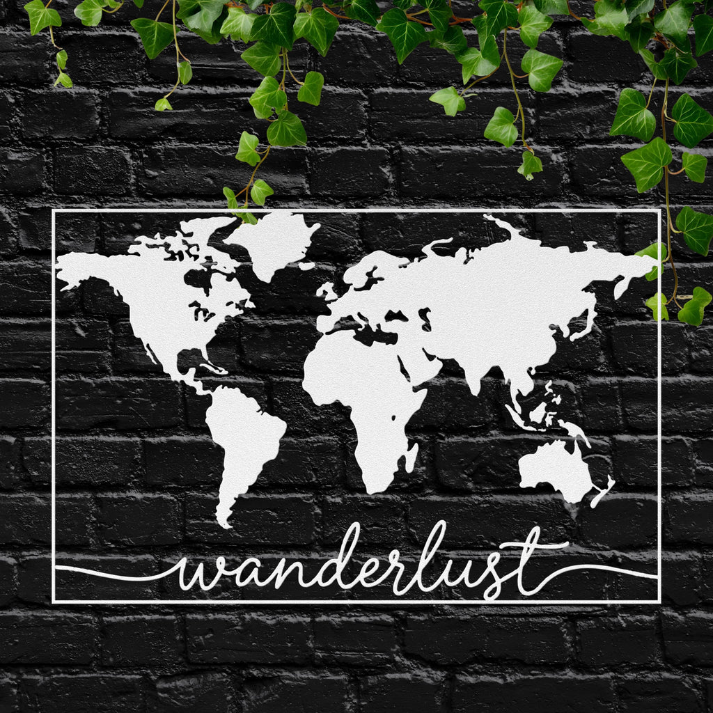 Wanderlust World Map Metal Sign | Boho Travel Decor
