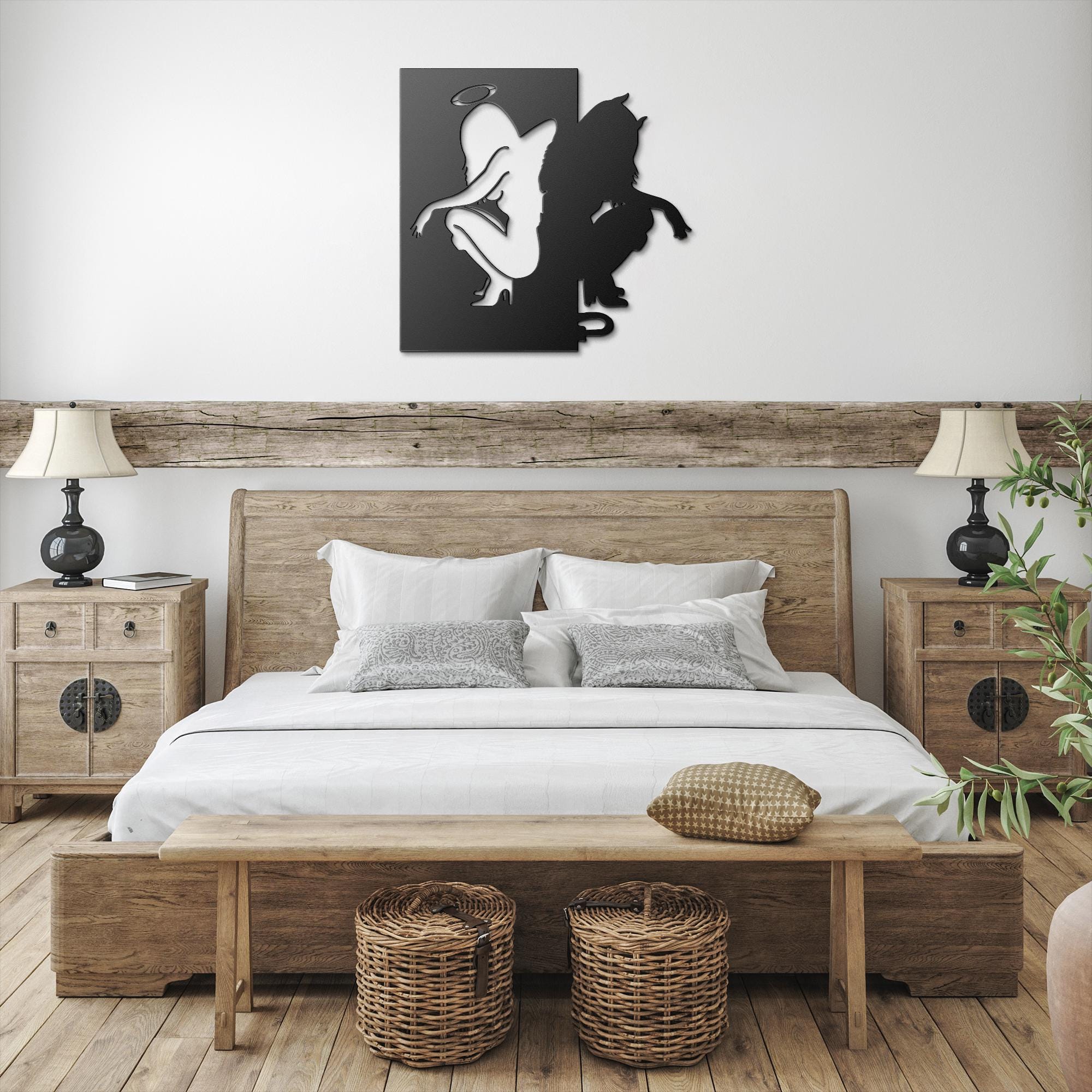 Angel Devil Wall Art – Good vs Evil Metal Silhouette Decor | Unique Contrast Design