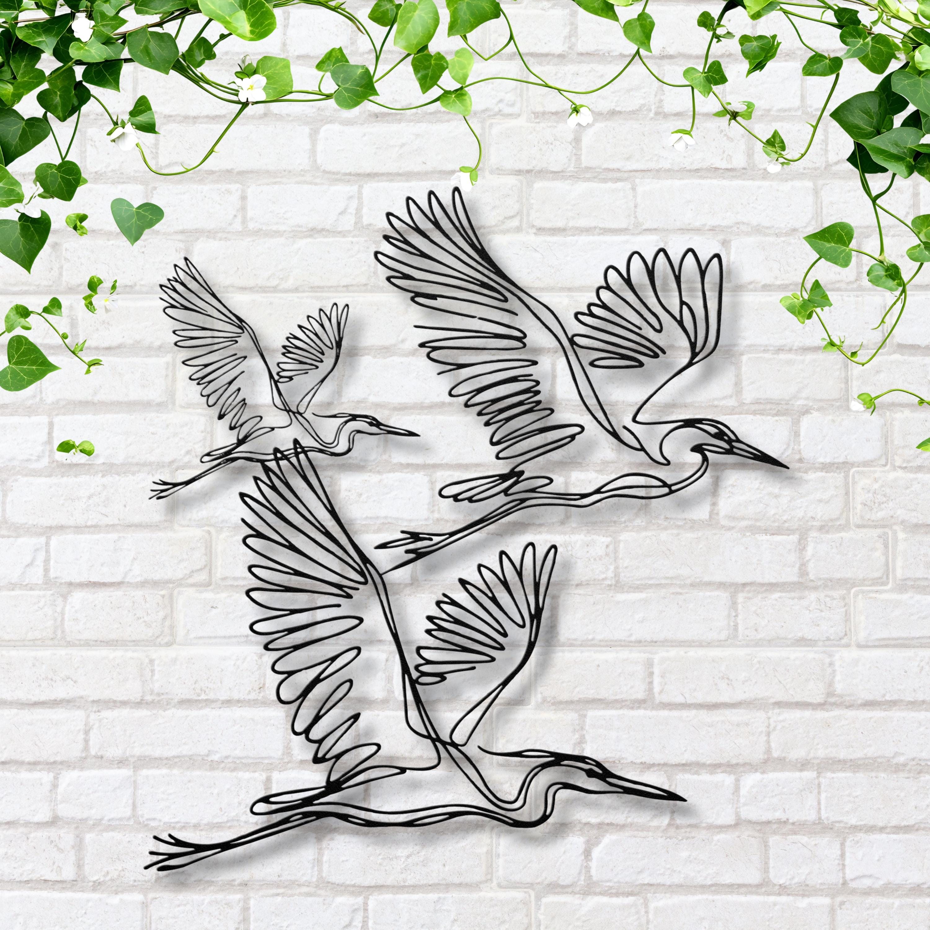 Flying Heron Metal Wall Art, Set of 3 Bird Signs, Coastal Nature Home Decor