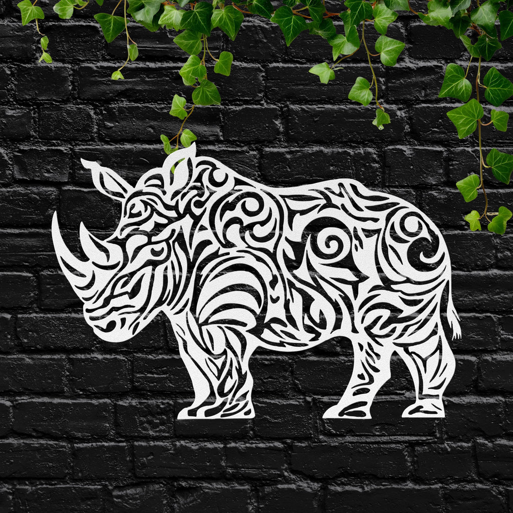Rhino Metal Wall Art - Tribal Rhino Sign | Mandala Metal Art, Safari Decor