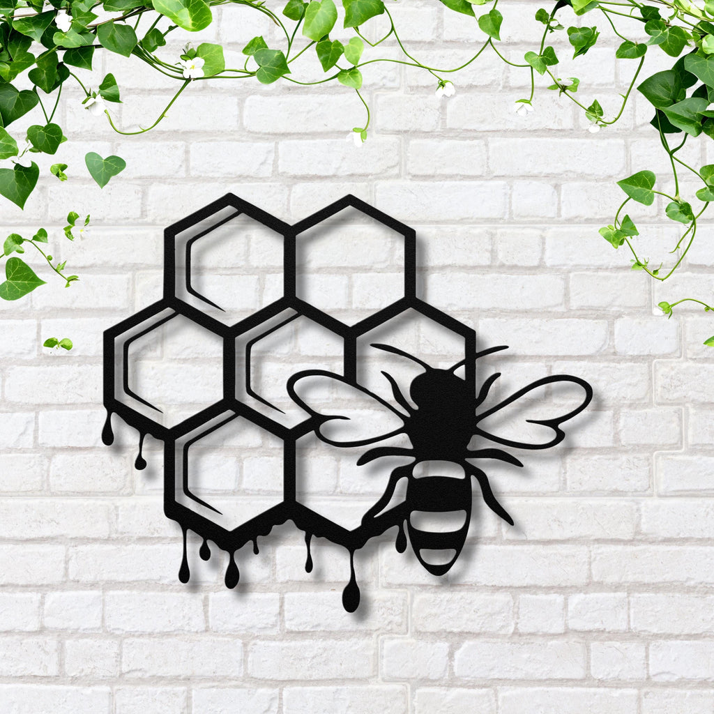 Honeycomb Bee Metal Wall Art, Dripping Honey Sign