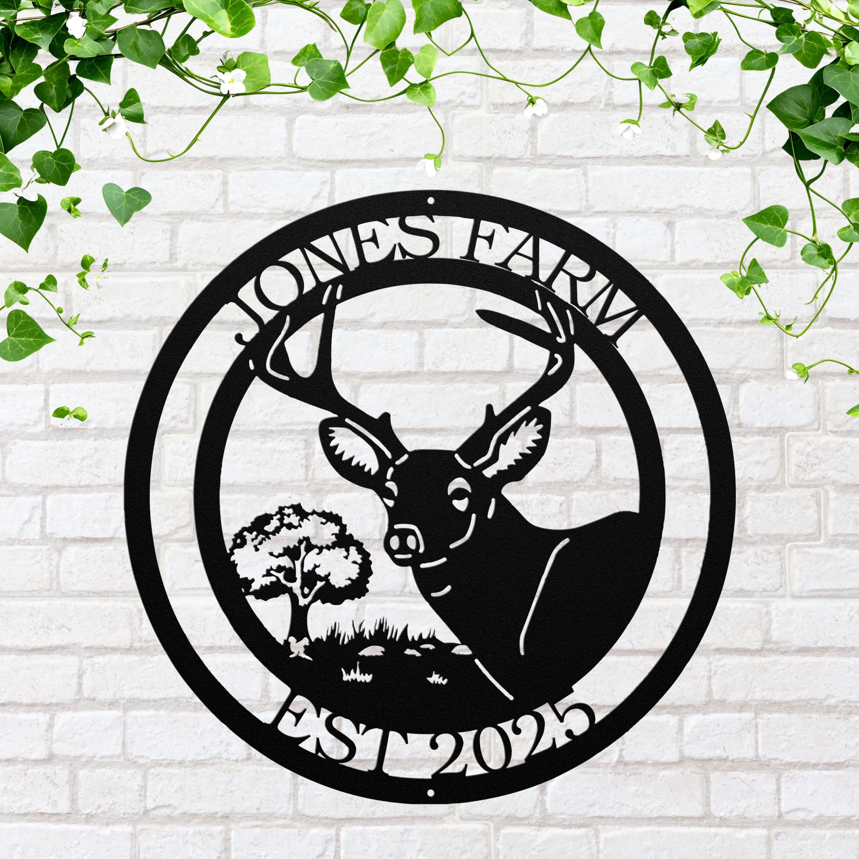 Custom Farm Sign, Deer Buck Monogram, Rustic Metal Wall Decor