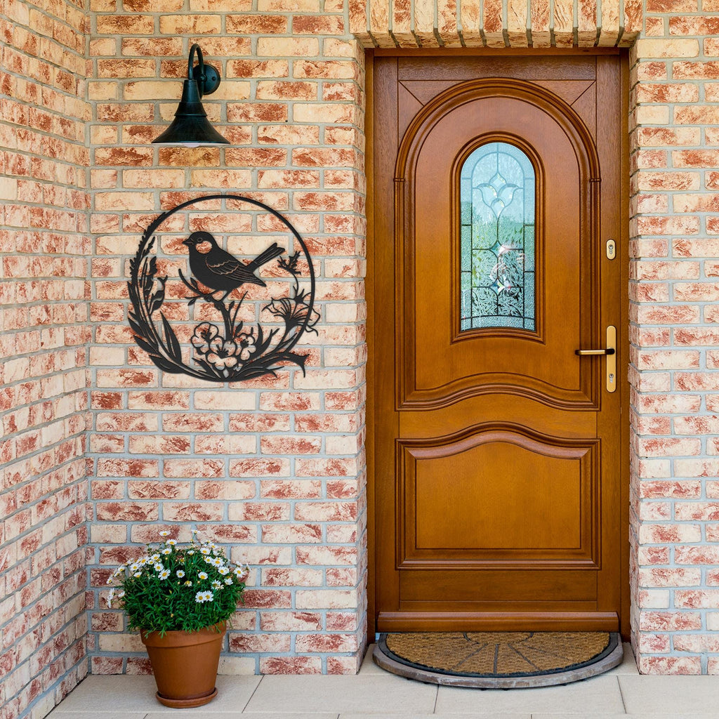 Metal Bird Wall Art, Floral Branch Silhouette, Nature Inspired Decor