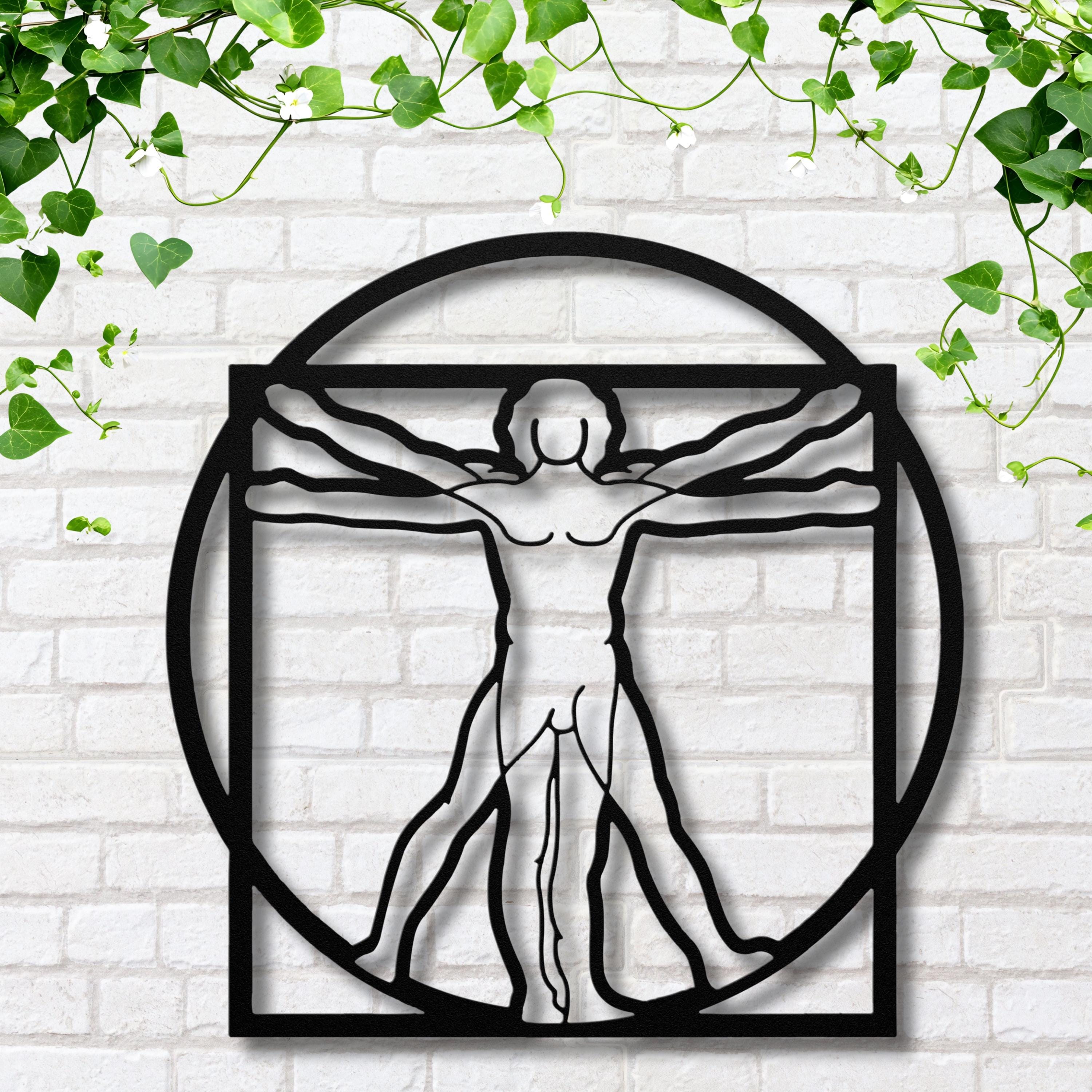 Vitruvian Man Metal Art - Leonardo Da Vinci Sign | Anatomical Wall Decor