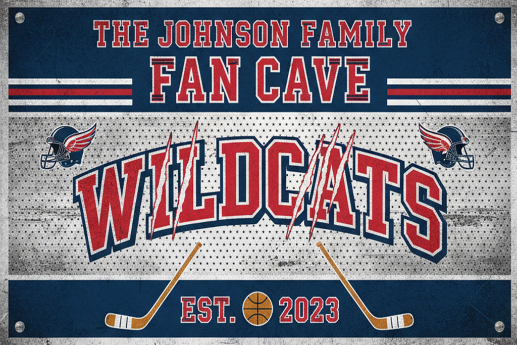 Custom Fan Cave Sign - Personalized Family Name Sports Theme Wall Art | Wildcats Decor