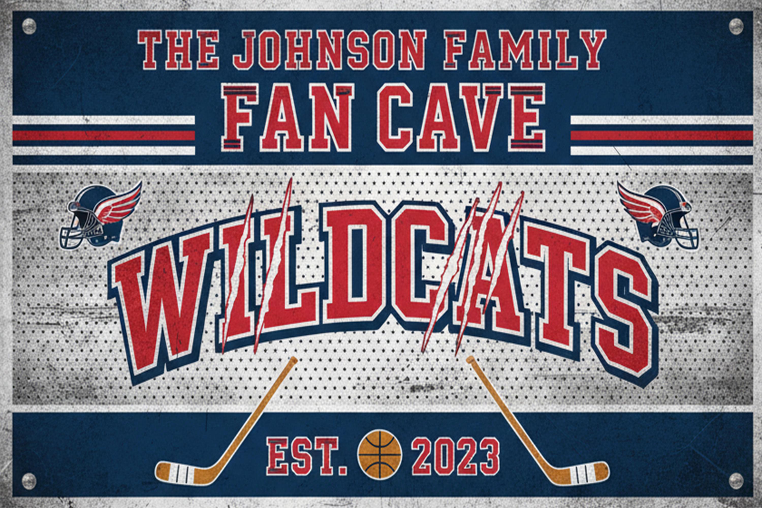 Custom Fan Cave Sign - Personalized Family Name Sports Theme Wall Art | Wildcats Decor