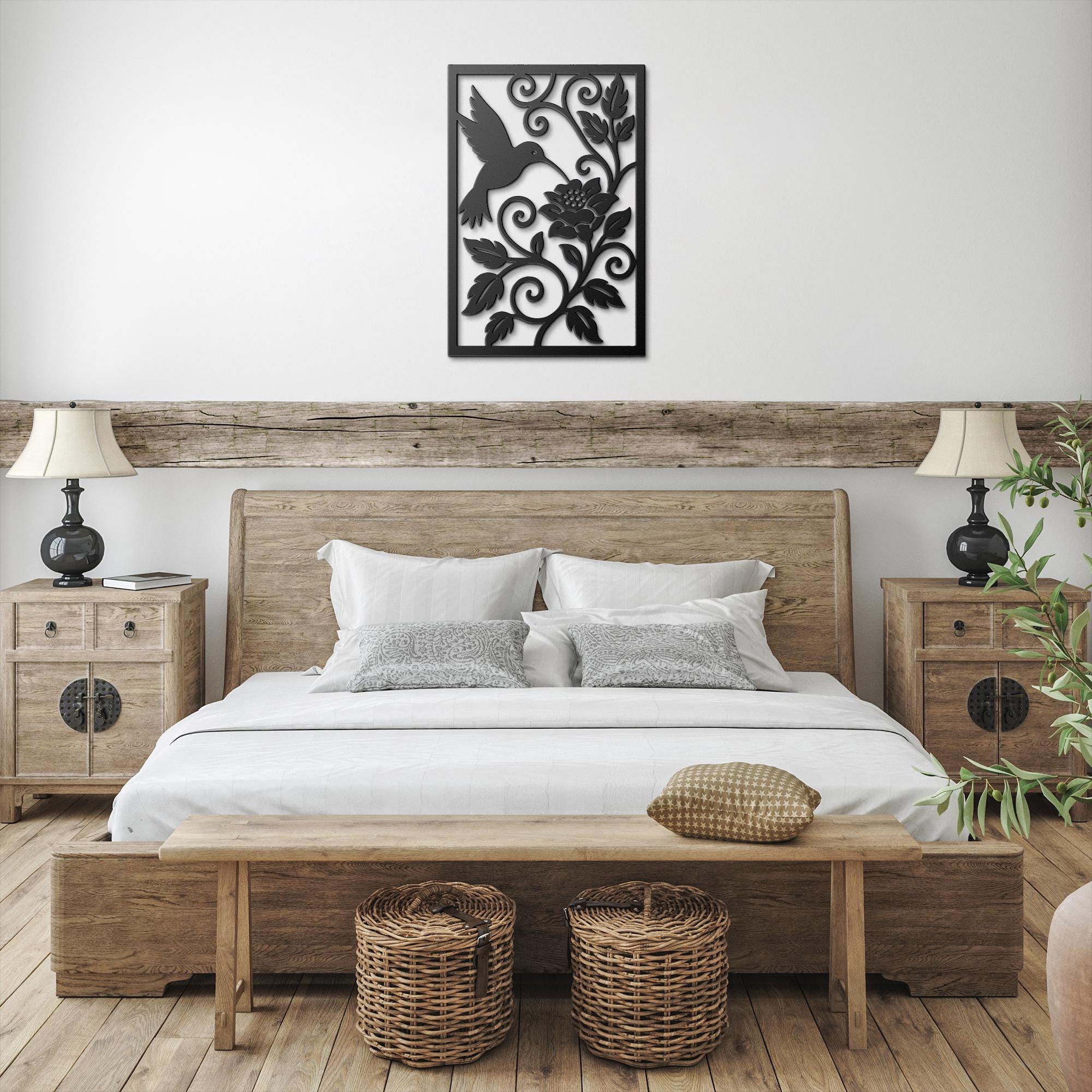 Hummingbird and Flowers Metal Wall Art, Floral Garden Die Cut Sign, Elegant Nature Home Decor Gift