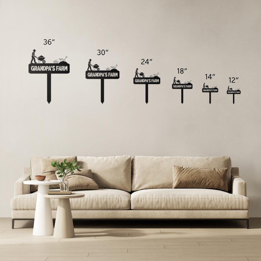 Personalized Metal Garden Sign: Farmer & Wheelbarrow Decor