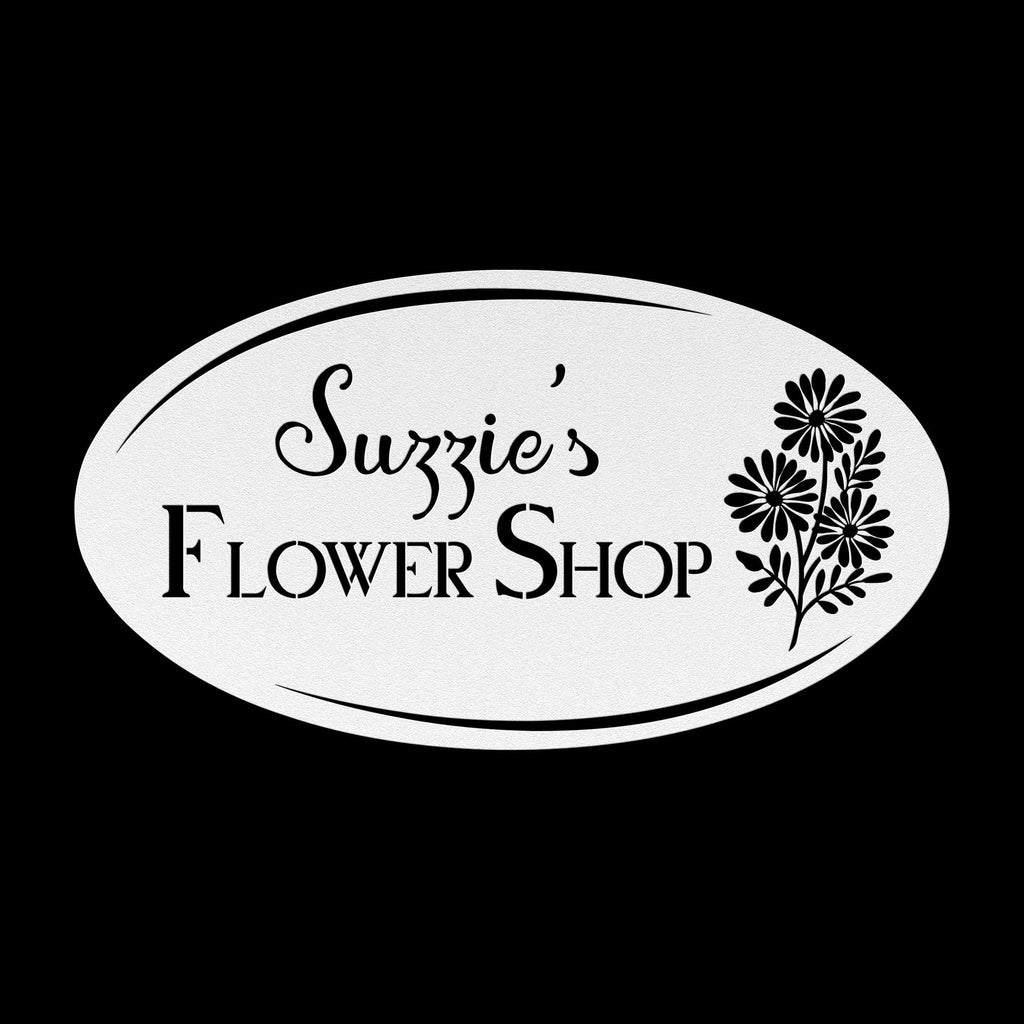Custom Flower Shop Metal Sign: Personalized Oval Steel Decor