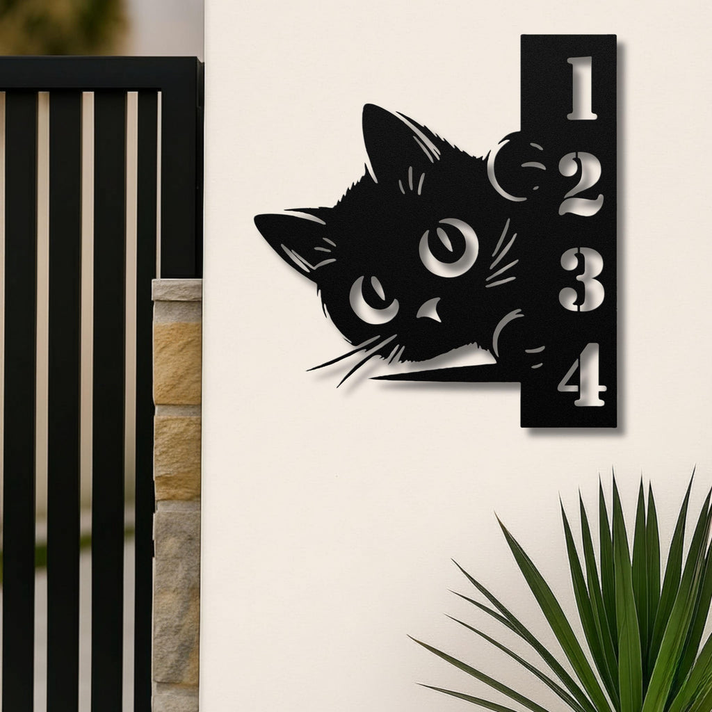 Personalized Cat Address Sign, Peeking Kitty Metal Wall Art
