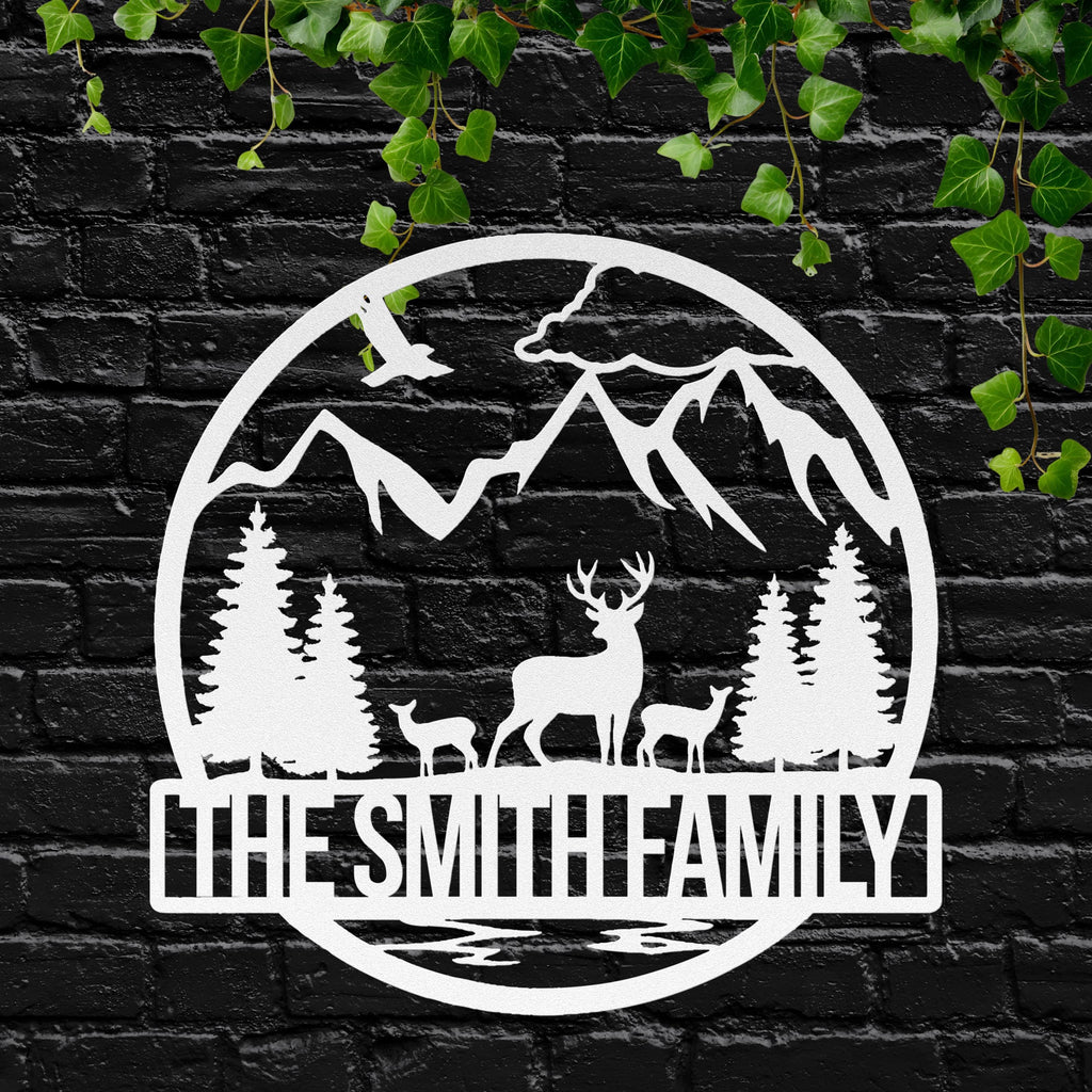 Personalized Family Name Metal Art, Mountain Deer Cabin Decor