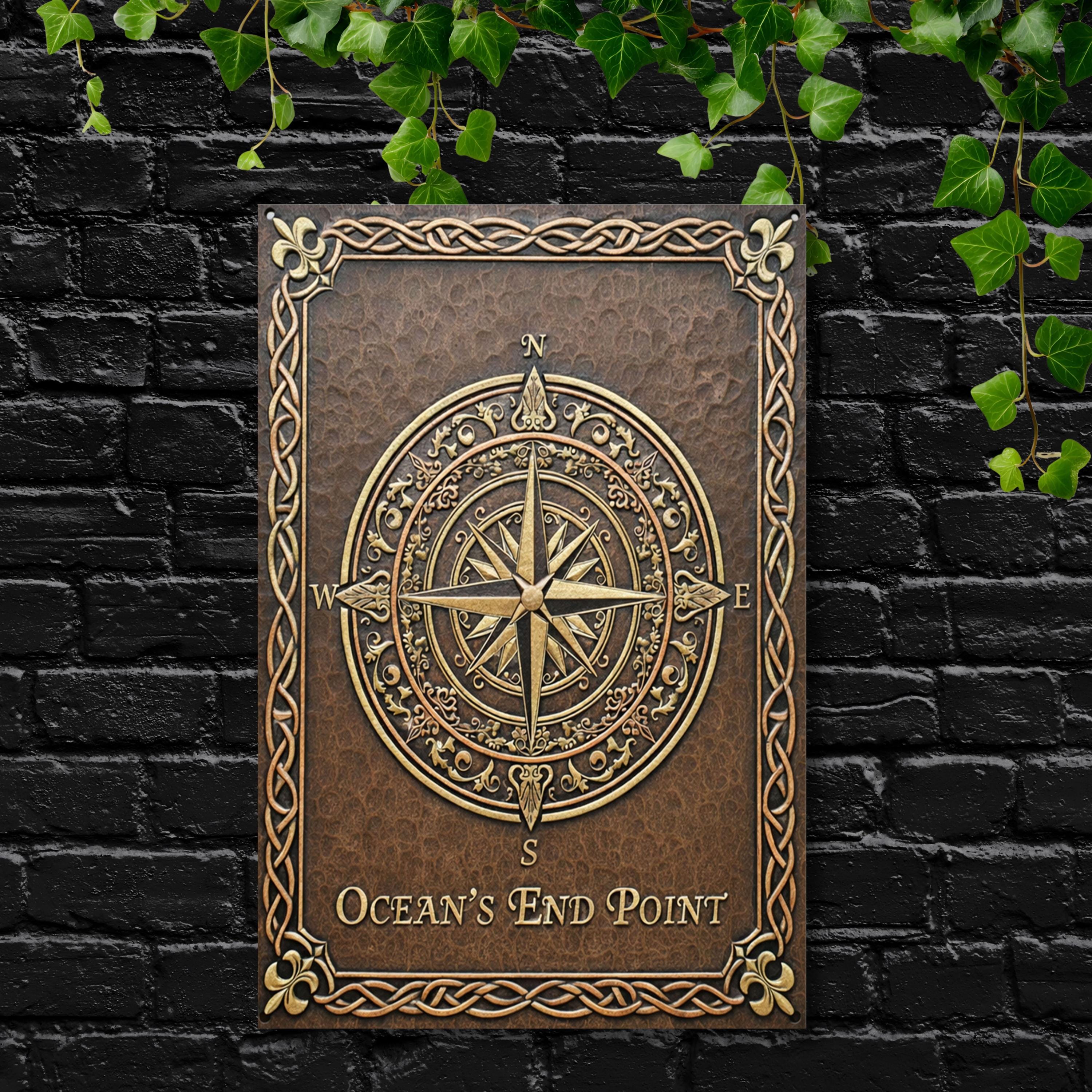 Custom Compass Rose Metal Sign, Personalized Nautical Wall Art, Ocean's End Point Decor