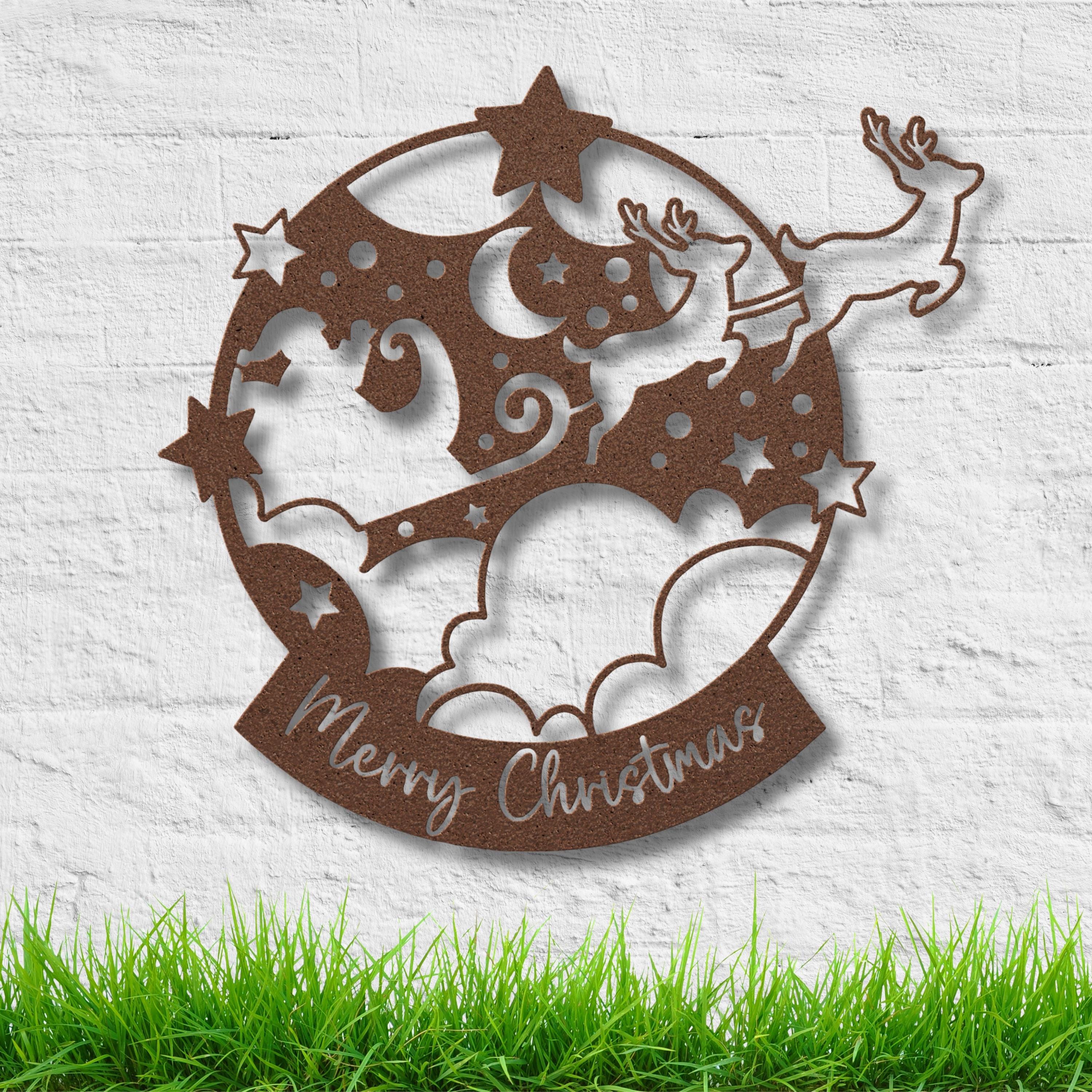 Merry Christmas Snow Globe Metal Sign, Reindeer Winter Wonderland Wall Art, Festive Holiday Die Cut Decor, Xmas Front Door Gift