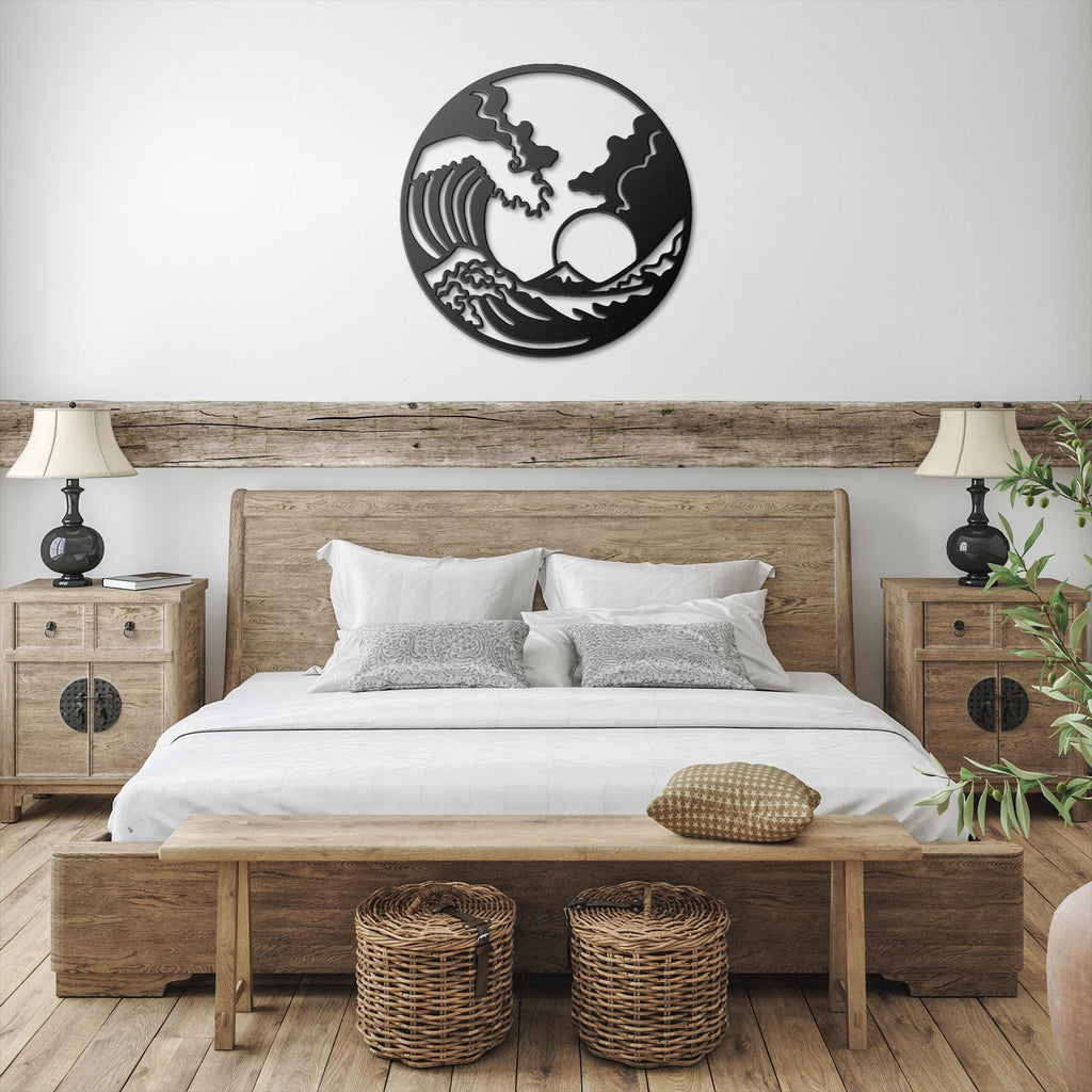 Wave Metal Wall Art, Japanese Coastal Decor