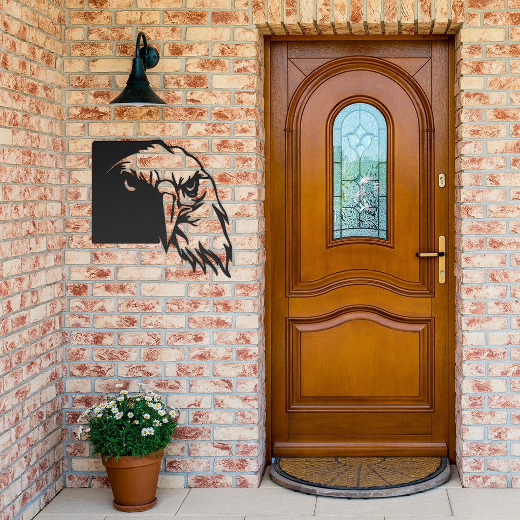 Die-Cut Black Eagle Head Metal Wall Art, Raptor Sign