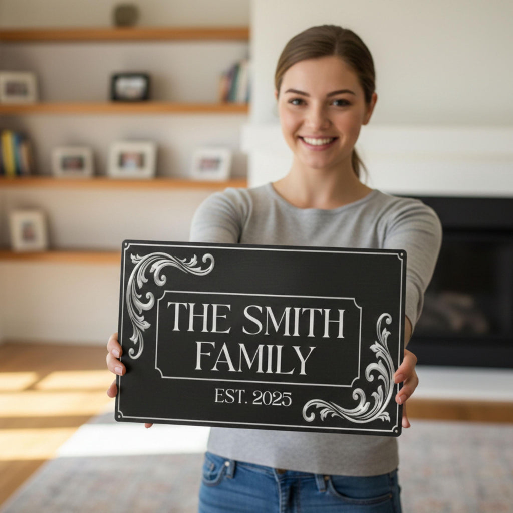 Personalized Family Name Metal Sign – Elegant Home Decor, Established Year