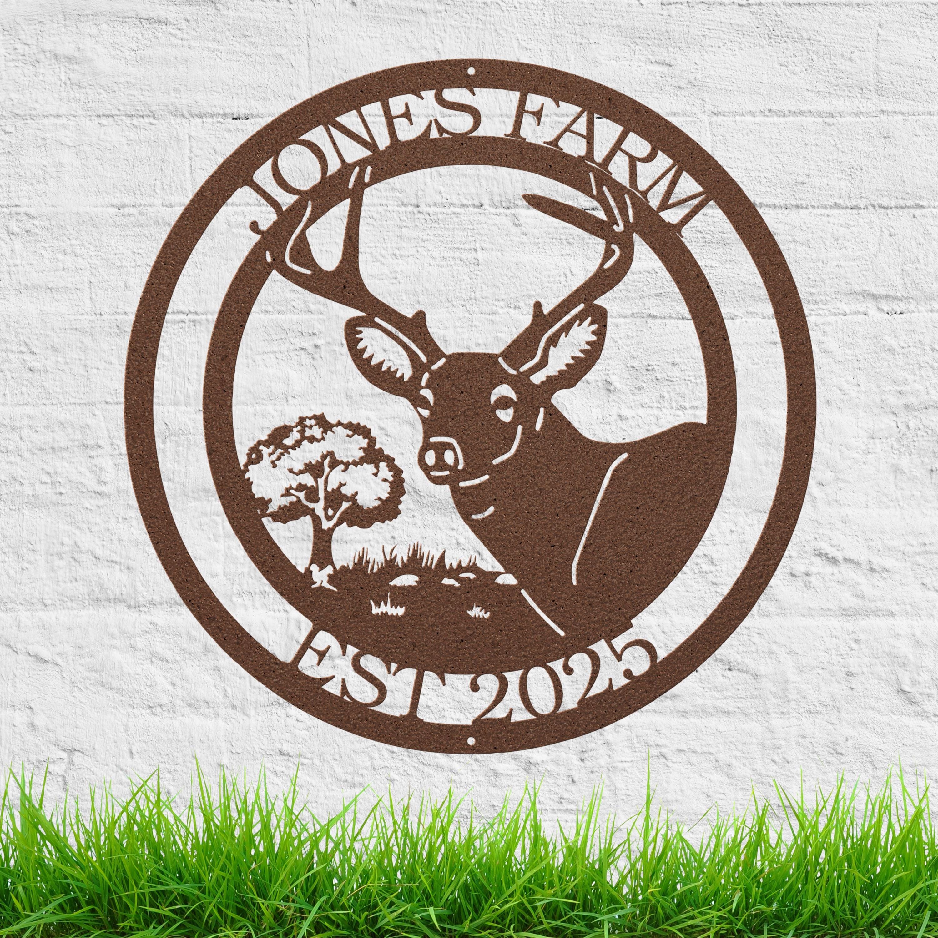 Custom Farm Sign, Deer Buck Monogram, Rustic Metal Wall Decor