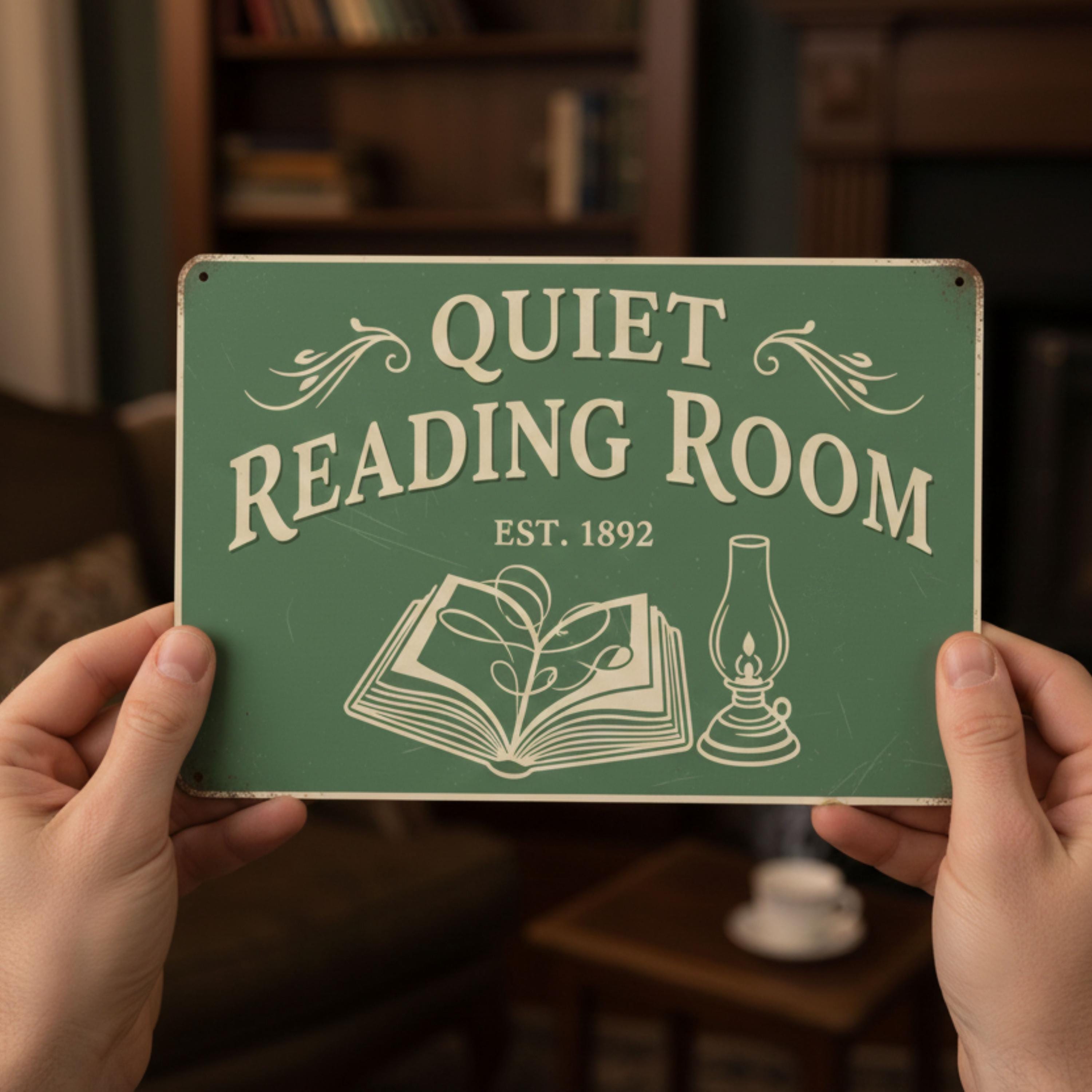 Custom Quiet Reading Room Metal Sign, Vintage Library Decor, Personalized Bookish Gift